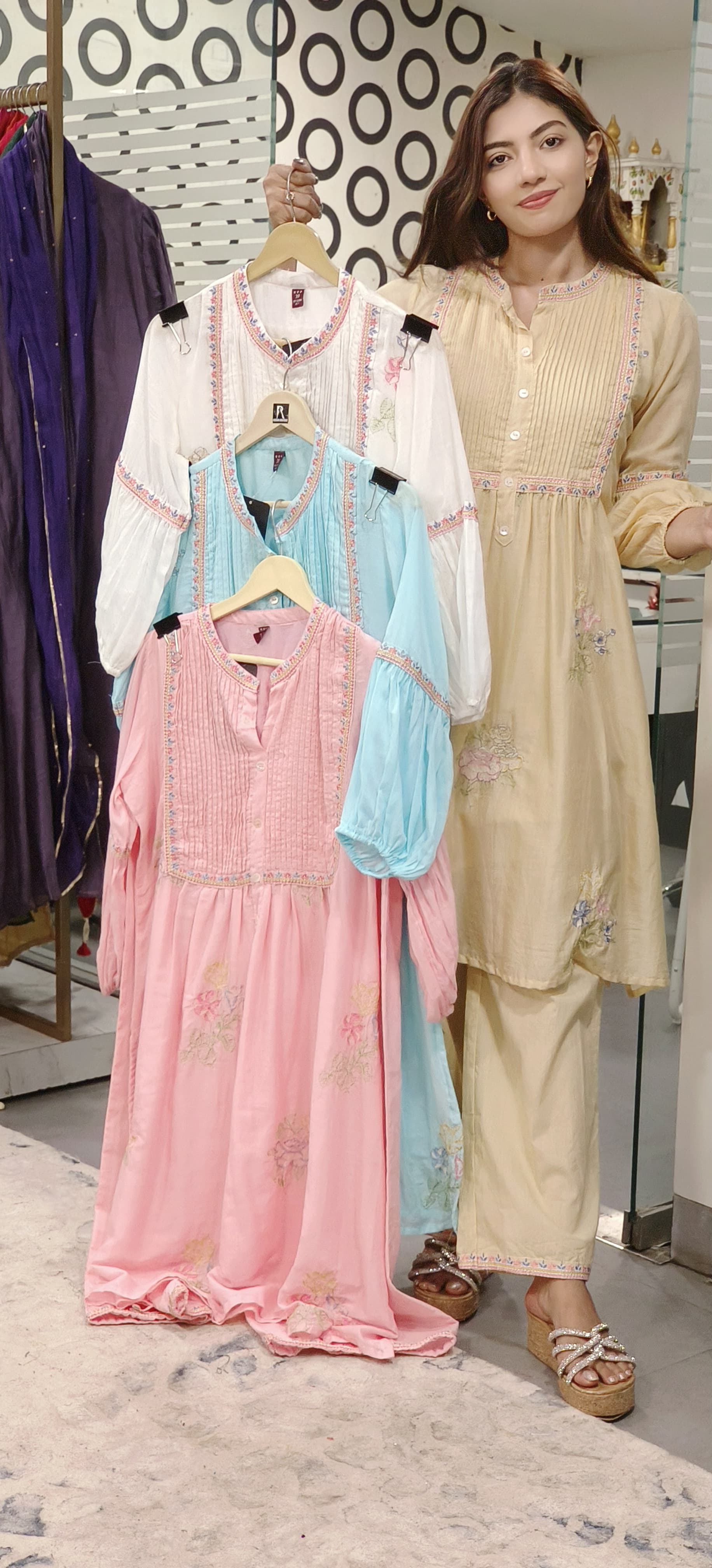 Mul Cotton Embroidered Summer Color Kurta Pant-9596,9597,9595,9599