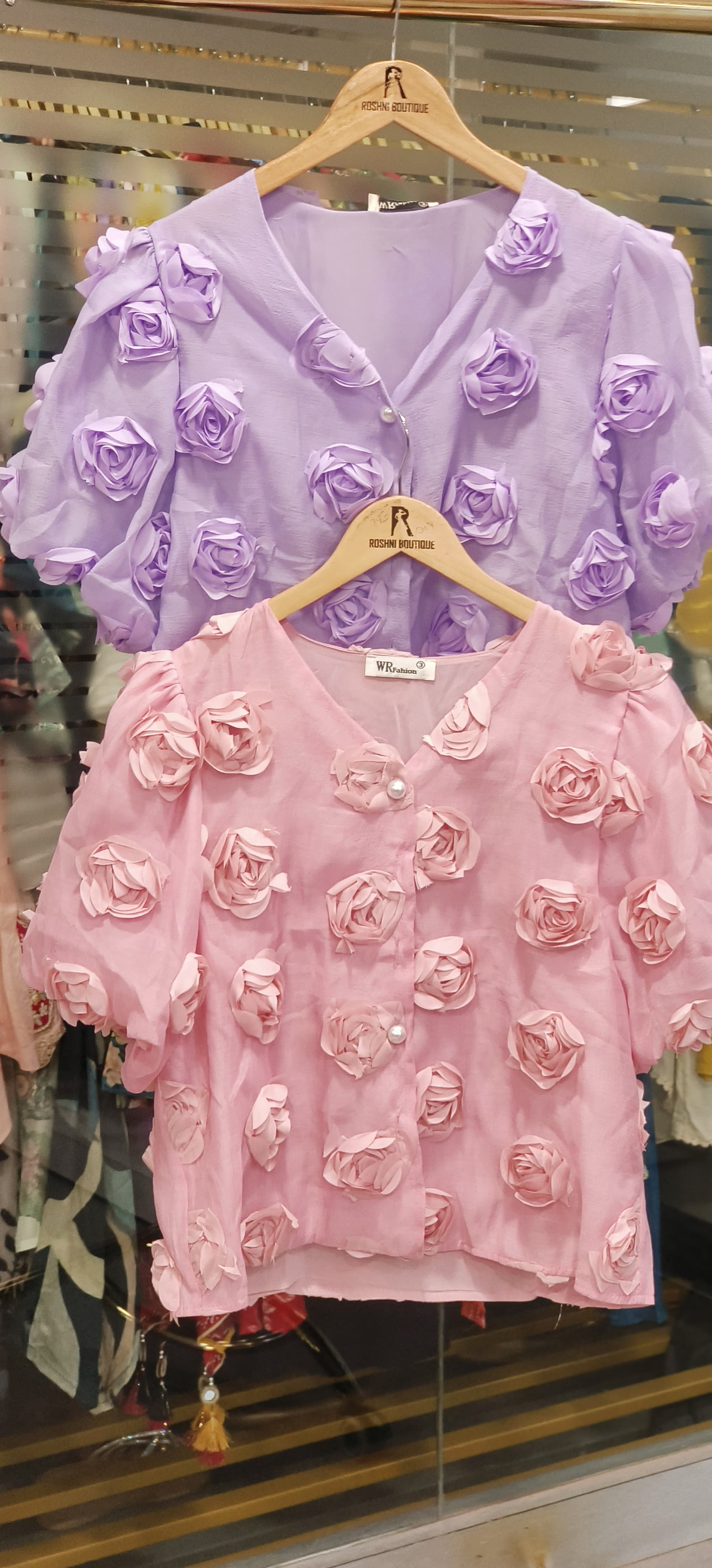 Rose Popped Elegant Top With Pearl Button