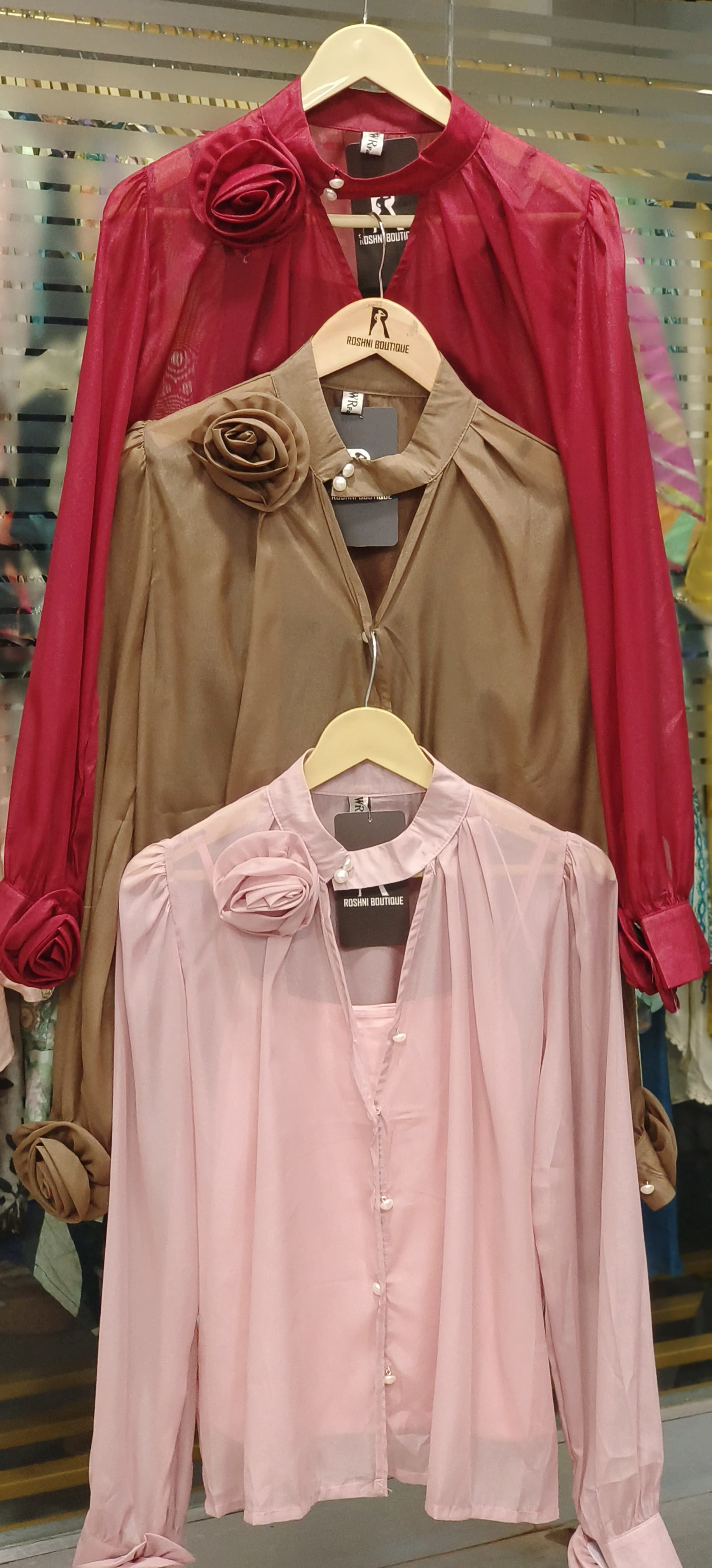 Popped Rose Transparent Shirt With Inner And Pearl Button
