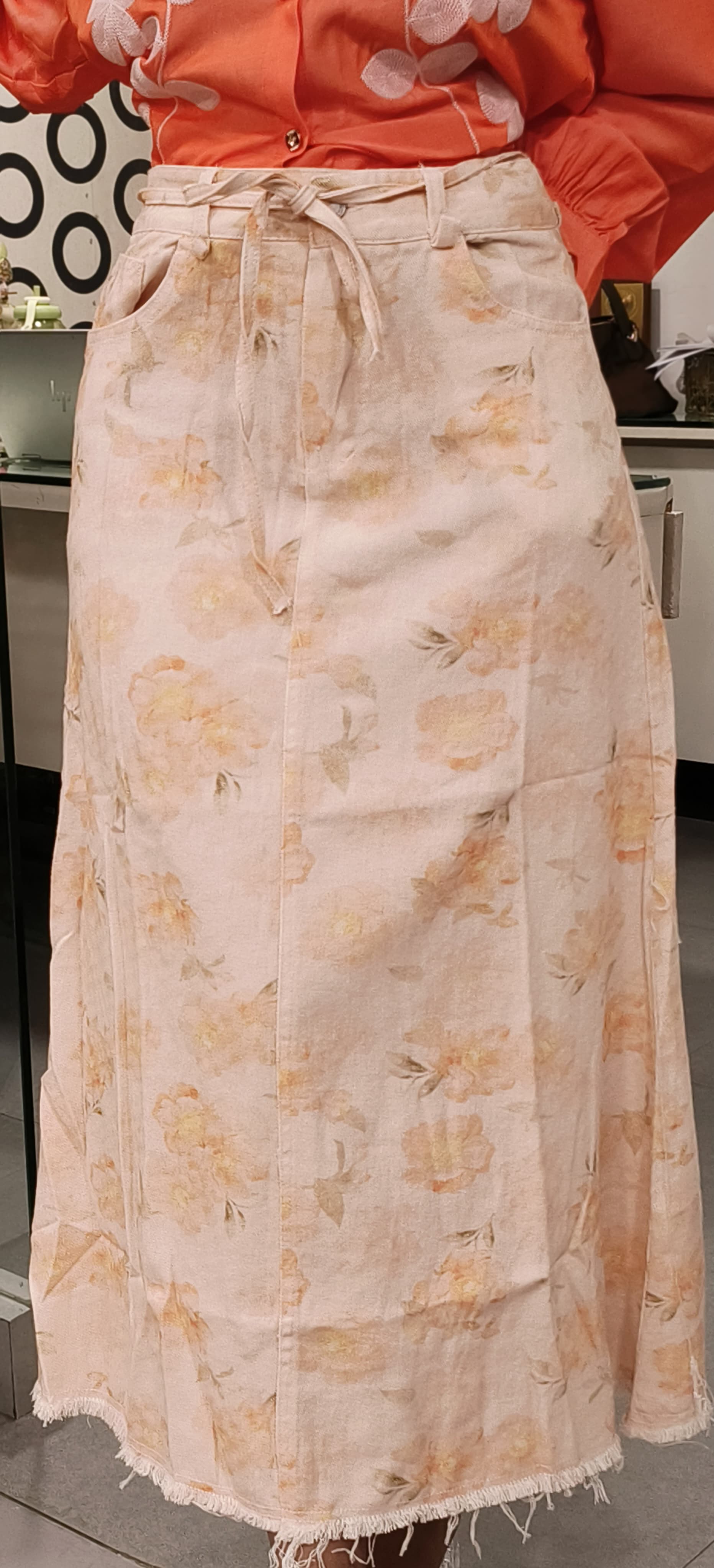 Floral Printed Denim Skirt