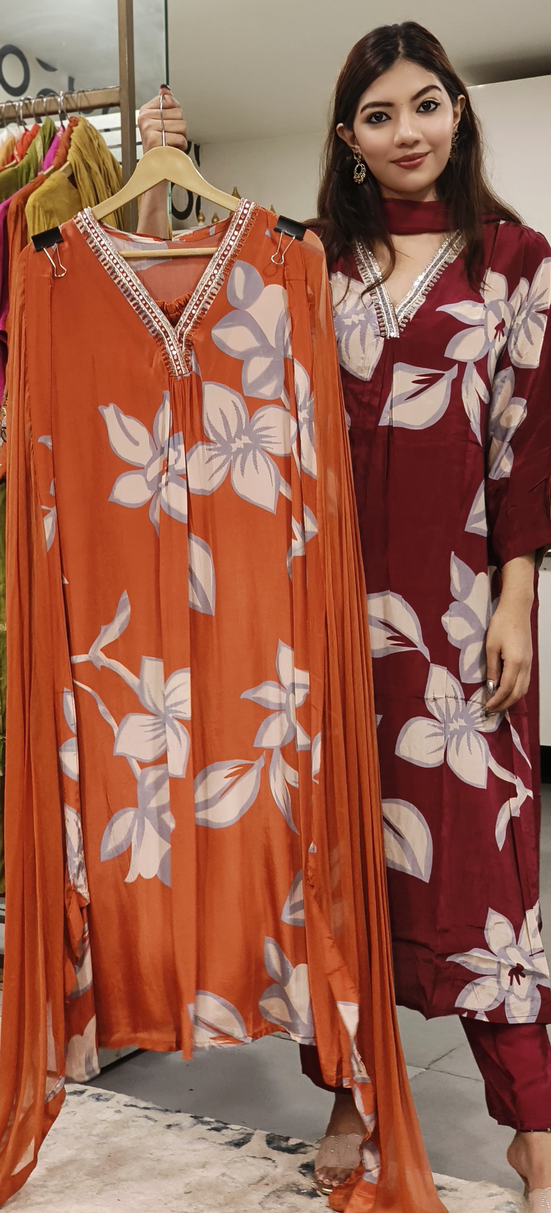 Aline Crape Floral Embellished Kurta Set with Matching Pants And Dupatta-7800,6610