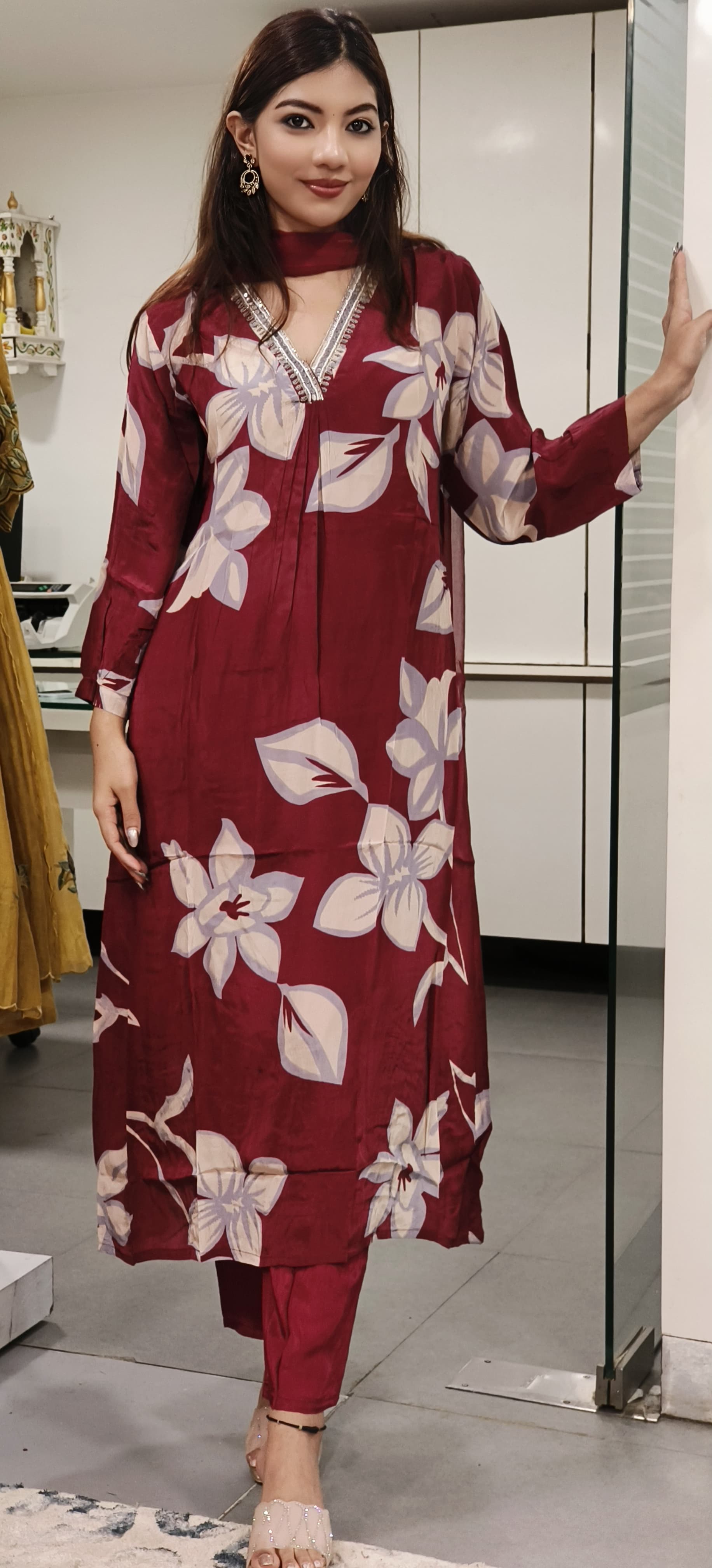 Aline Crape Floral Embellished Kurta Set with Matching Pants And Dupatta-7800,6610