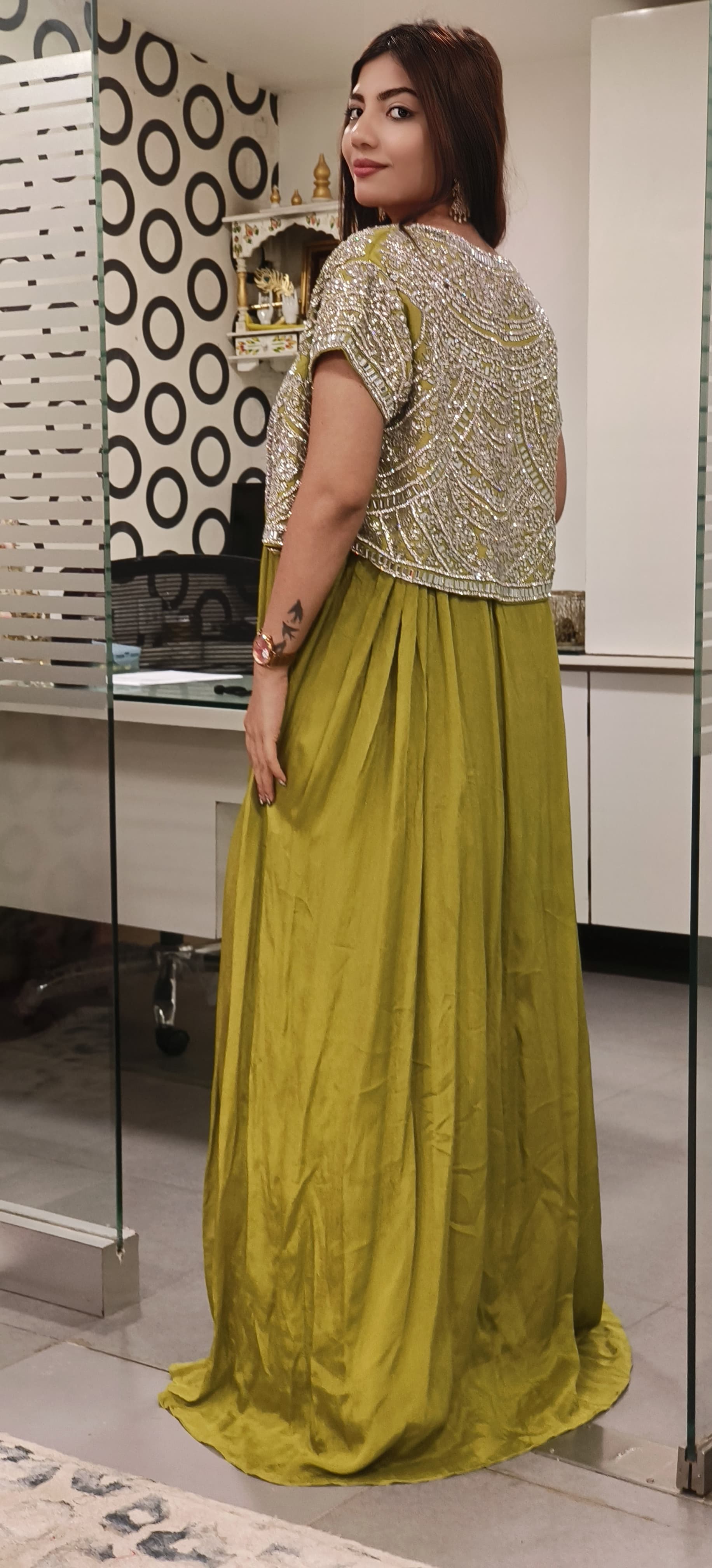 Crystal & Stone Heavy Work Buster With Skirt Look Palazzo With Jacket Designer Indo Western- 09899-On Orders
