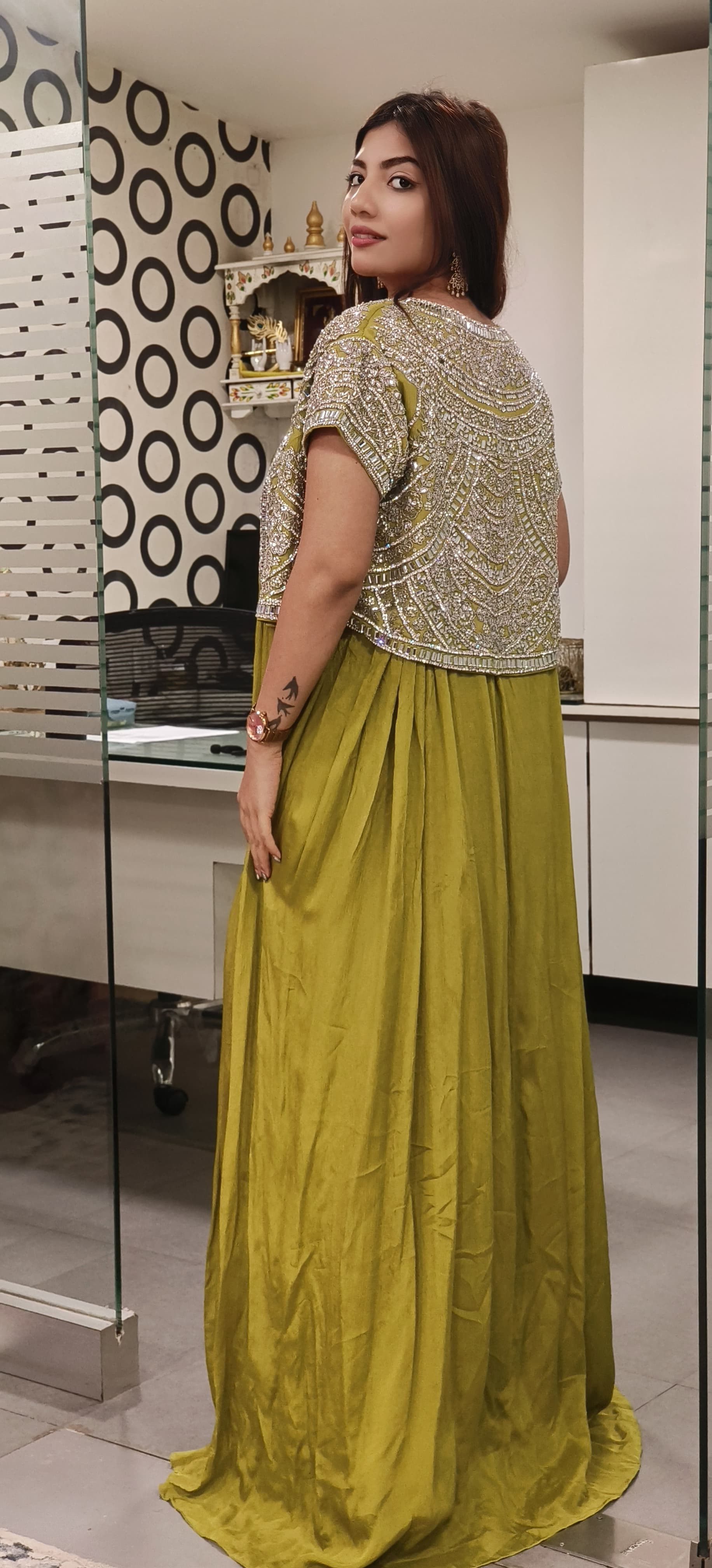 Crystal & Stone Heavy Work Buster With Skirt Look Palazzo With Jacket Designer Indo Western- 09899-On Orders