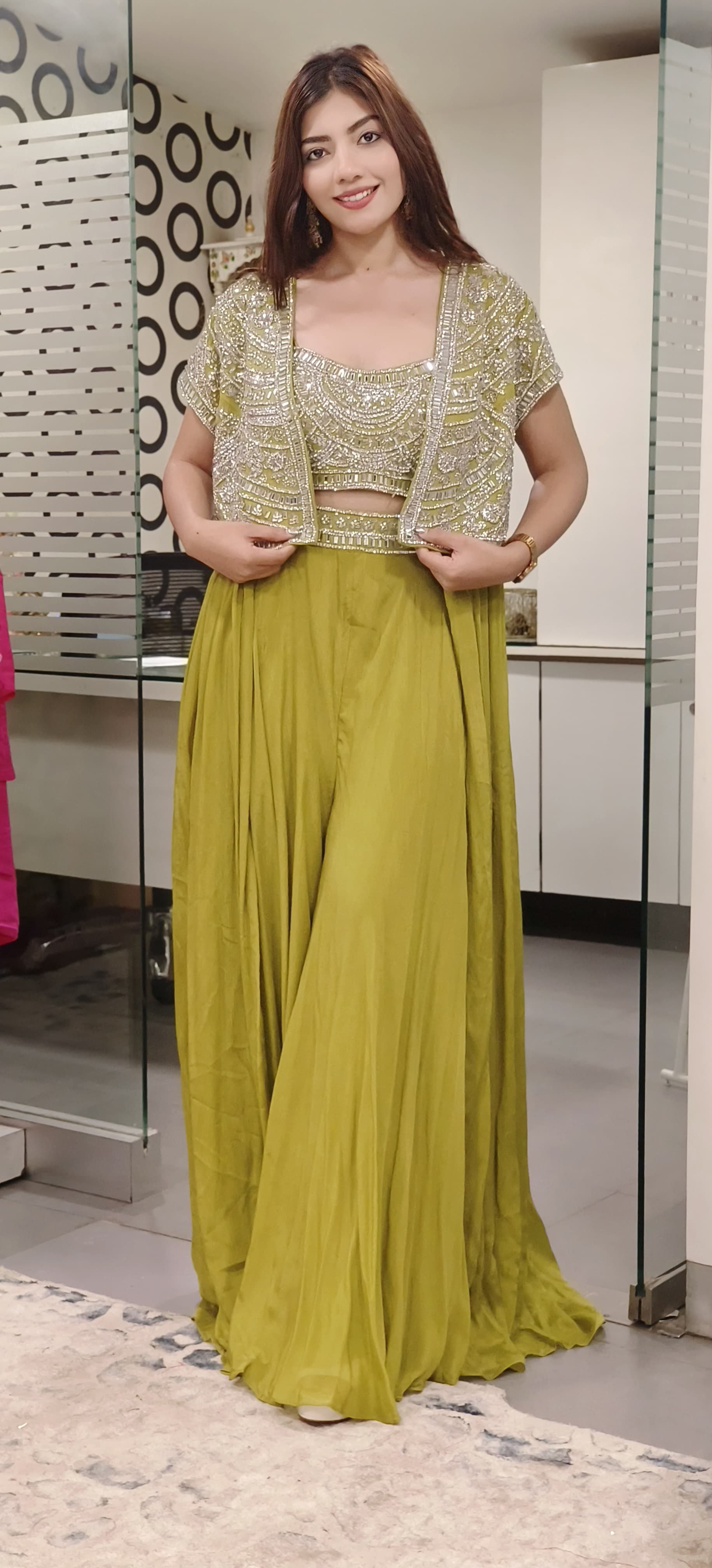 Crystal & Stone Heavy Work Buster With Skirt Look Palazzo With Jacket Designer Indo Western- 09899-On Orders
