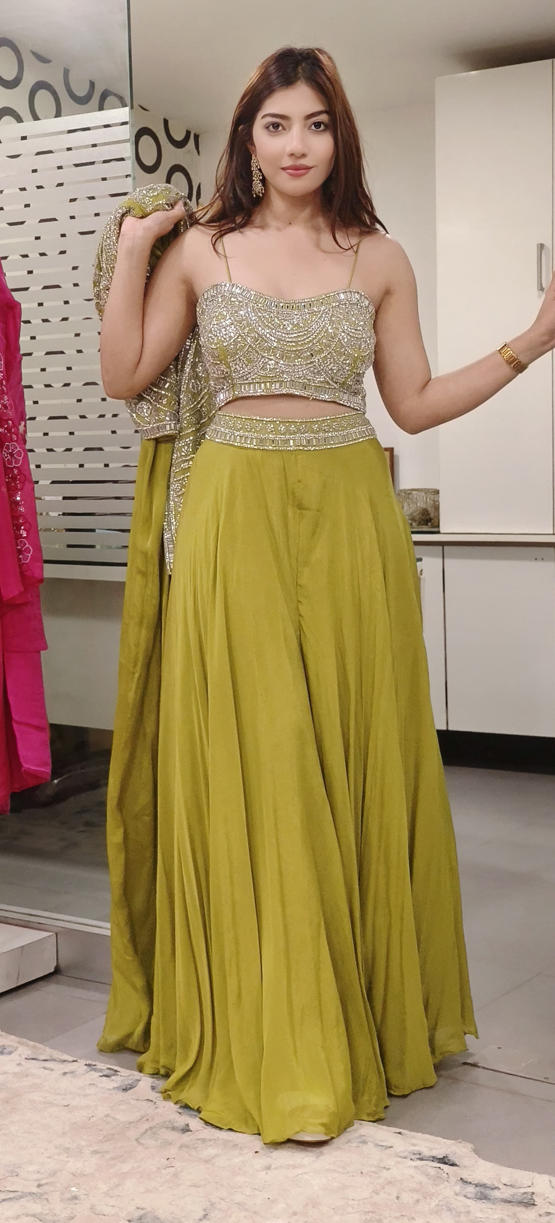 Crystal & Stone Heavy Work Buster With Skirt Look Palazzo With Jacket Designer Indo Western- 09899-On Orders