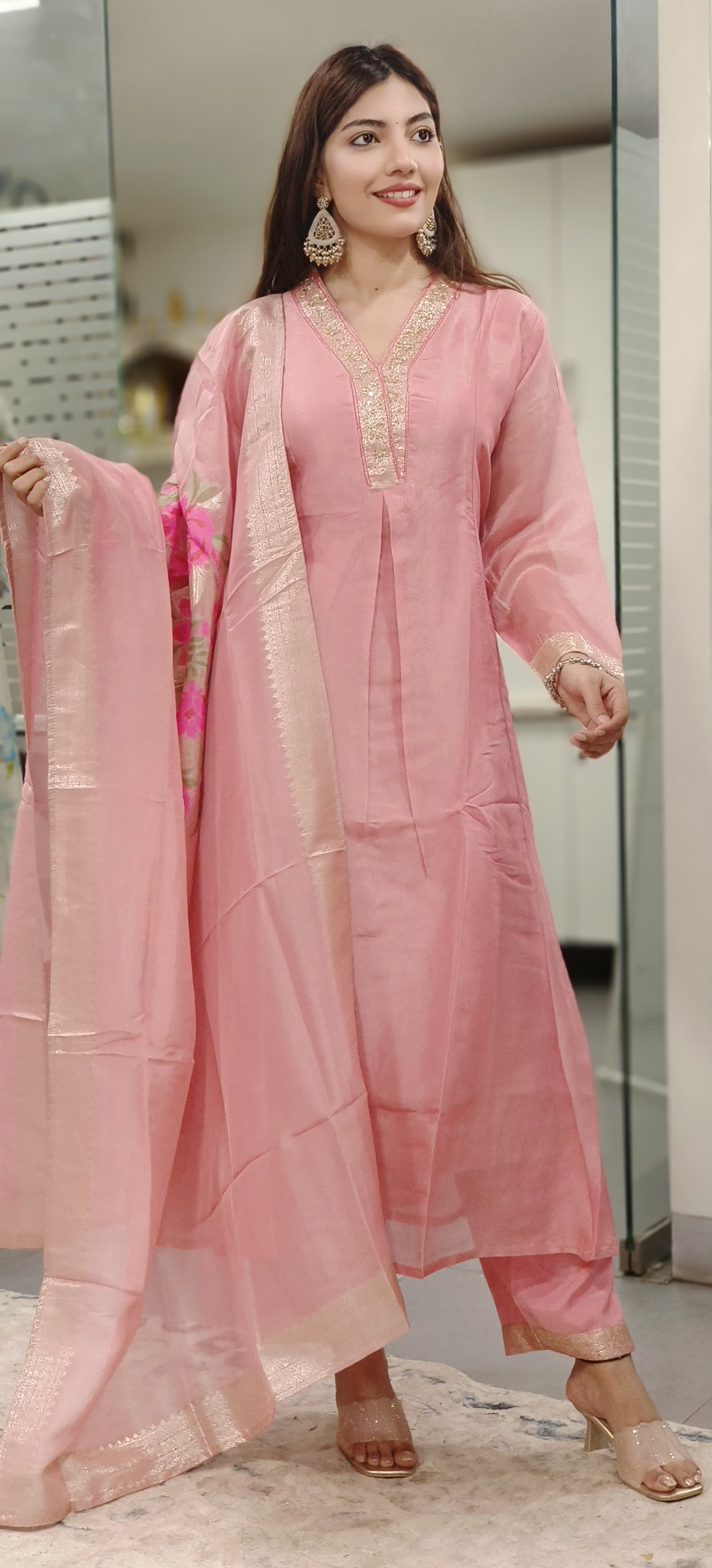 Beautiful Tissue Silk Anarkali Full Set-07981