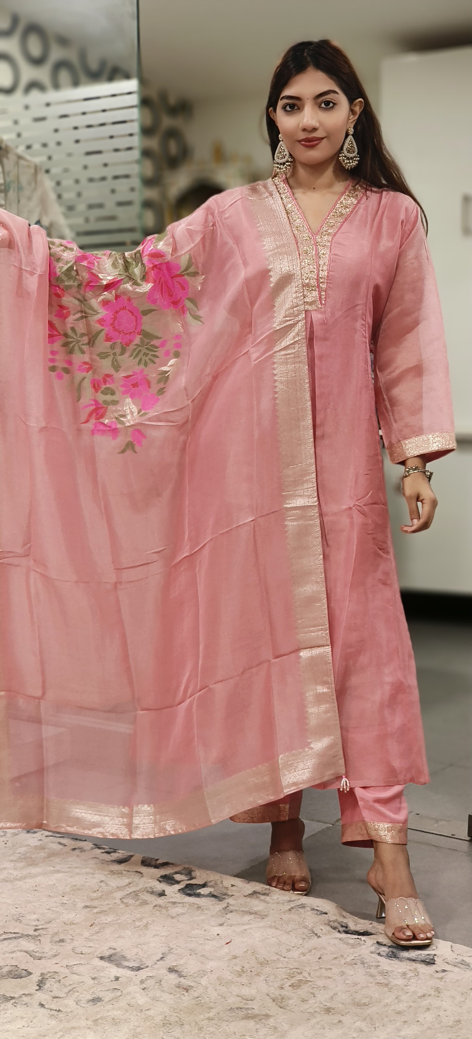 Beautiful Tissue Silk Anarkali Full Set-07981