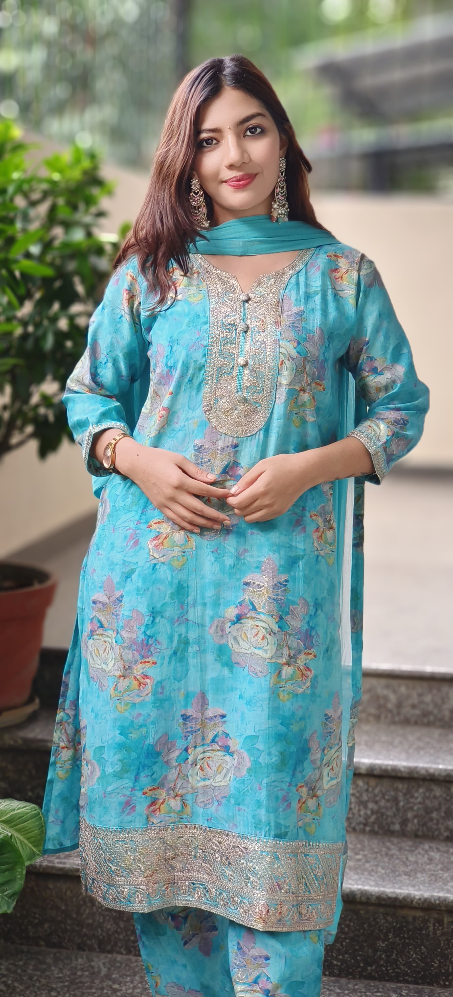Ready To Wear Floral Printed Full Suit Set In Modal Muslin Fabric- 10147, 10148 & 10149