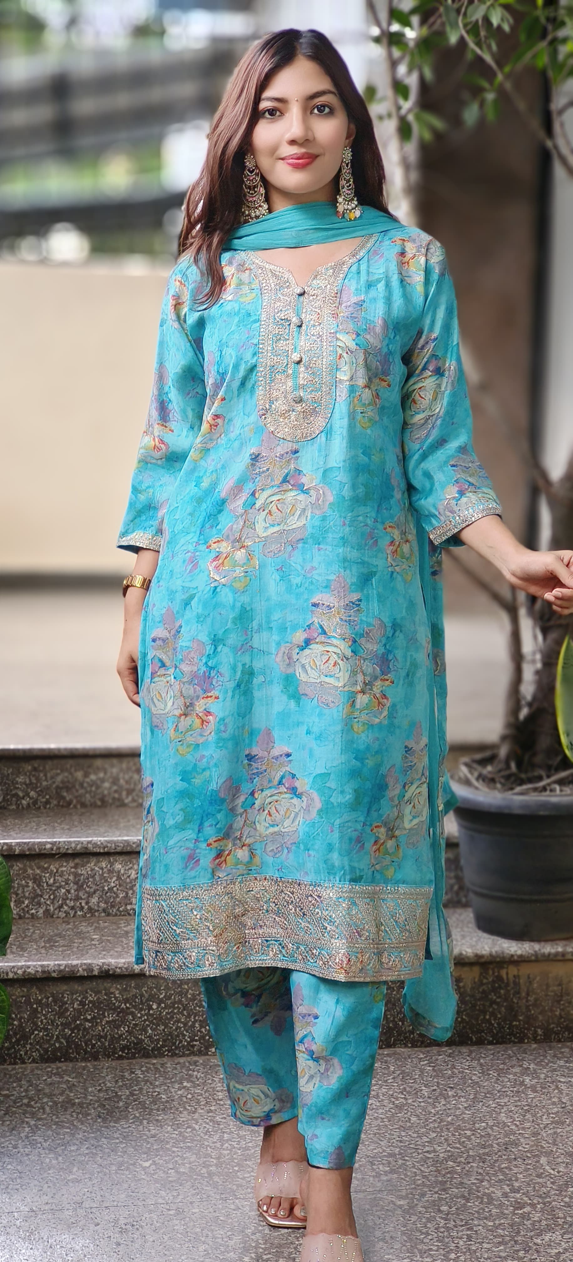 Ready To Wear Floral Printed Full Suit Set In Modal Muslin Fabric- 10147, 10148 & 10149