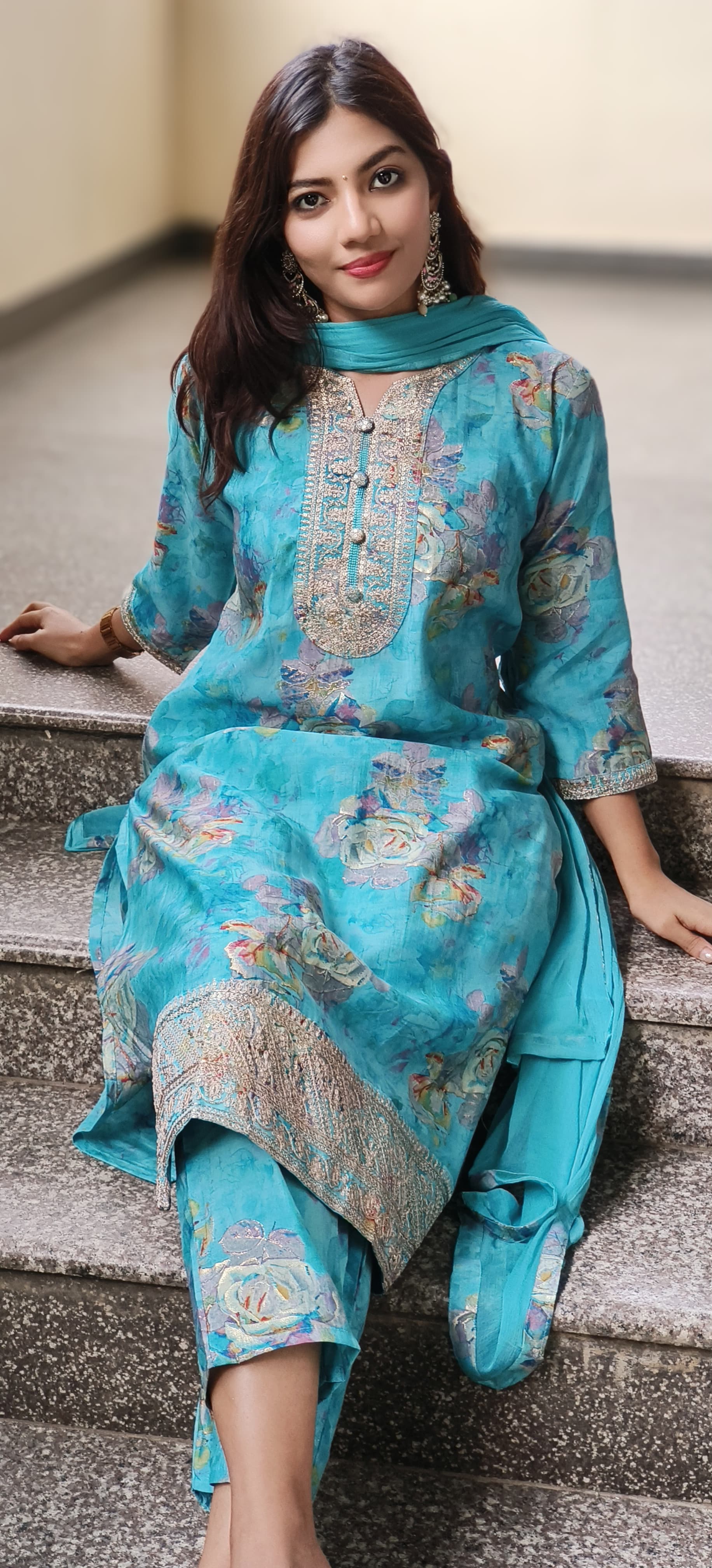 Ready To Wear Floral Printed Full Suit Set In Modal Muslin Fabric- 10147, 10148 & 10149