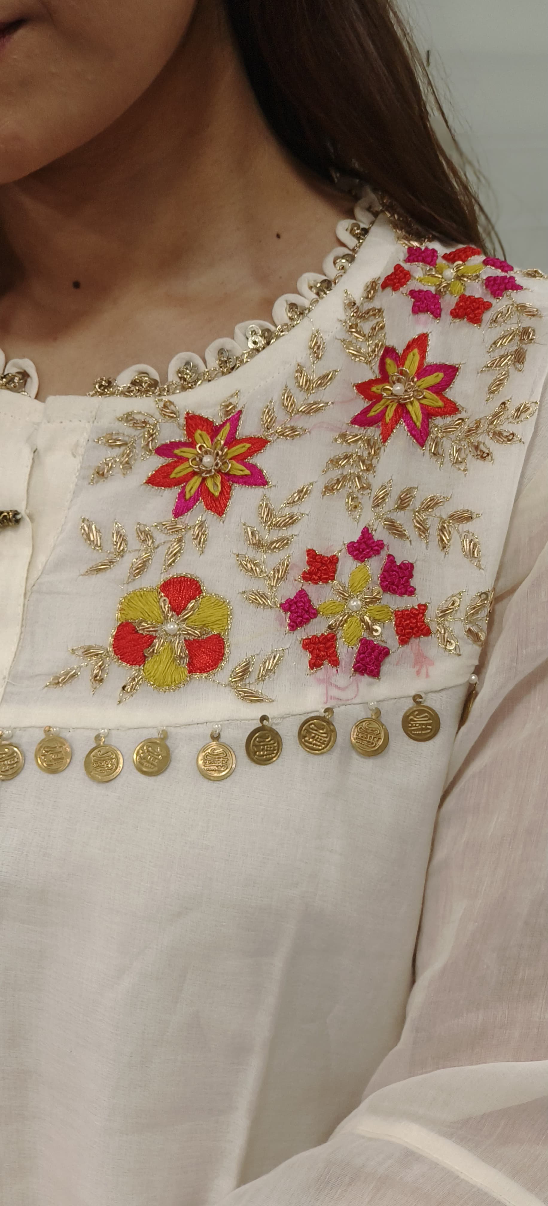 Beautiful Mul Chanderi Embroidered Full Suit Set