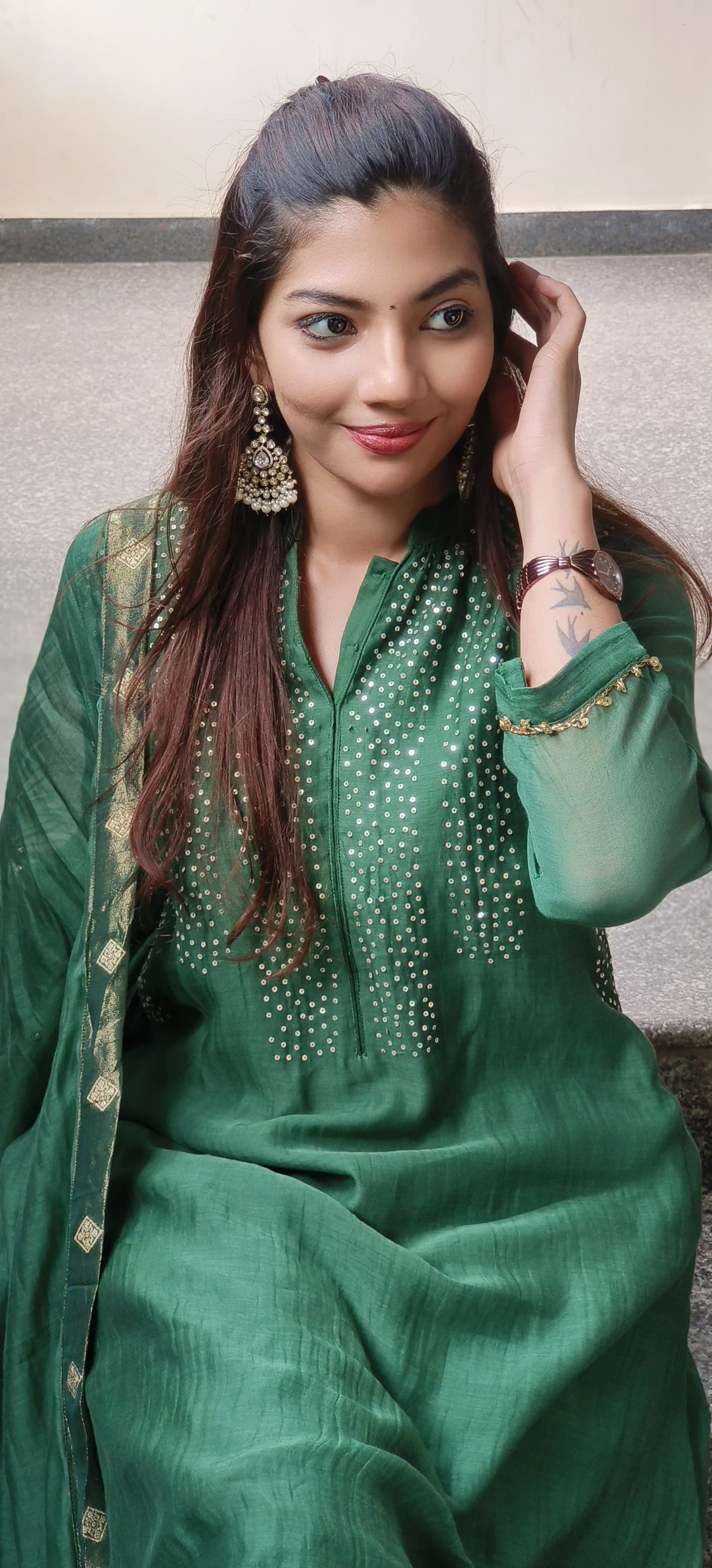 Tiny Foil Sequenced Front Work Full Suit Set With Dupatta In Pure Mul Chanderi Fabric- 10234, 10235, 10236