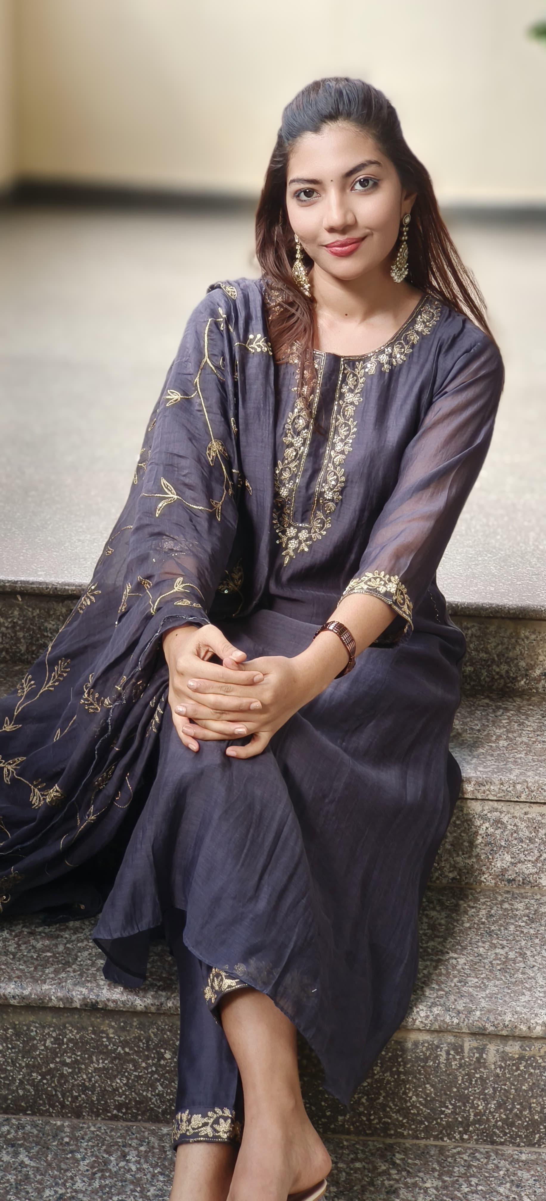 Simple Handwork Round Neck A-line Full Suit With Heavy Jaal Work Dupatta In Mul Chanderi Fabric- 10128, 10129, 10130