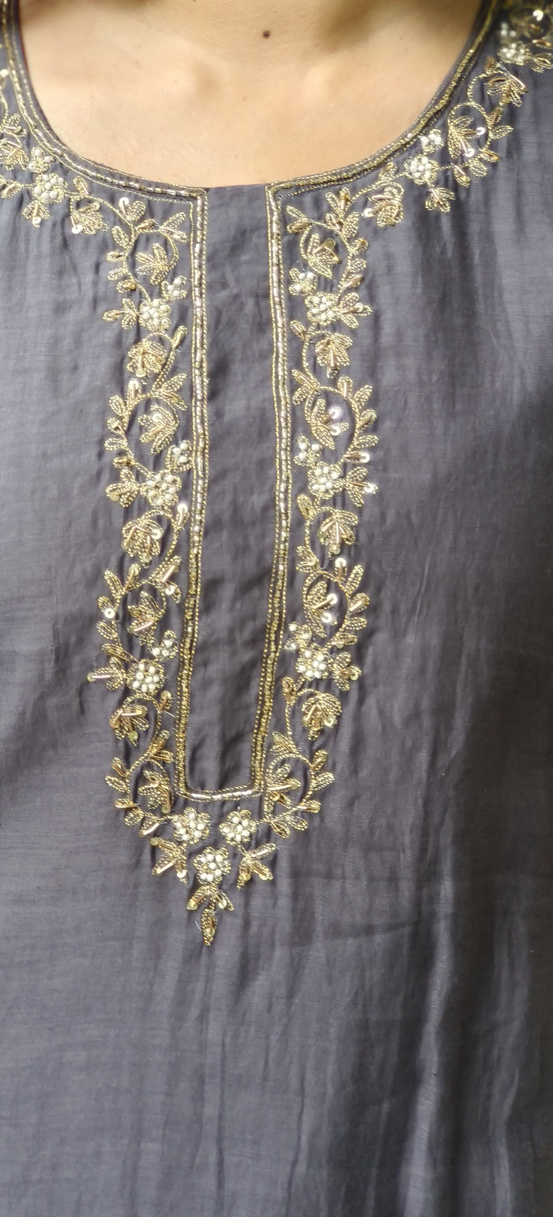 Simple Handwork Round Neck A-line Full Suit With Heavy Jaal Work Dupatta In Mul Chanderi Fabric- 10128, 10129, 10130