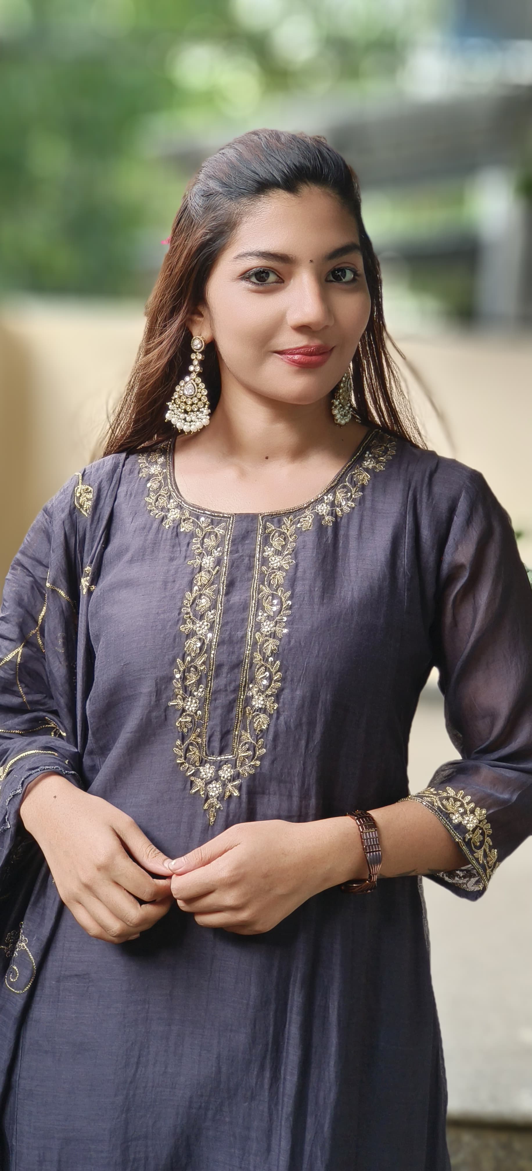 Simple Handwork Round Neck A-line Full Suit With Heavy Jaal Work Dupatta In Mul Chanderi Fabric- 10128, 10129, 10130