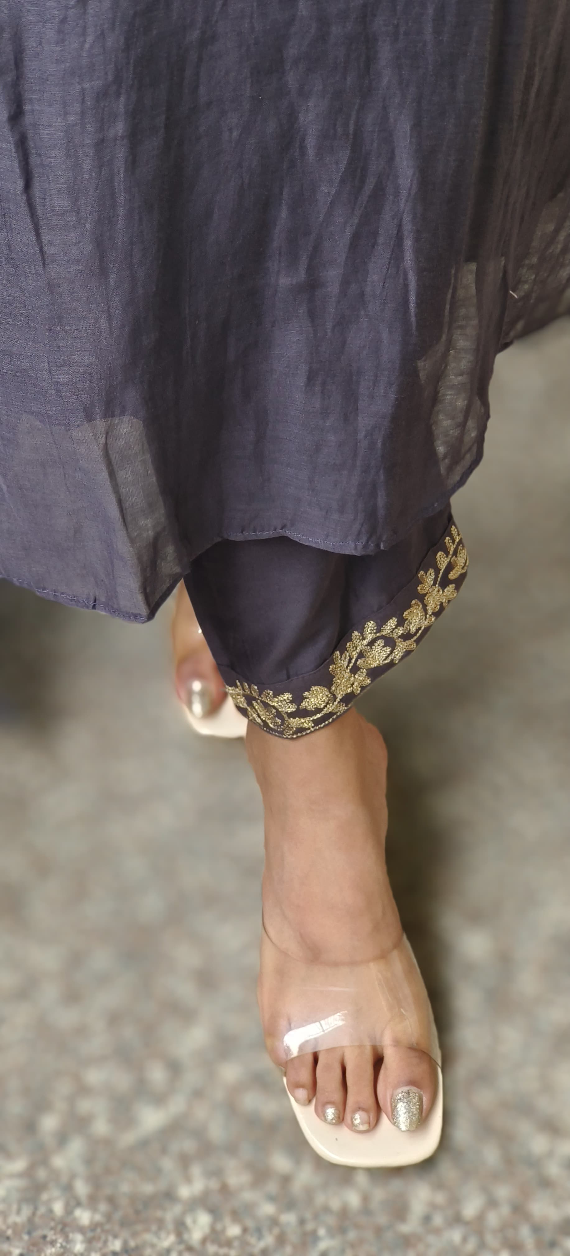 Simple Handwork Round Neck A-line Full Suit With Heavy Jaal Work Dupatta In Mul Chanderi Fabric- 10128, 10129, 10130