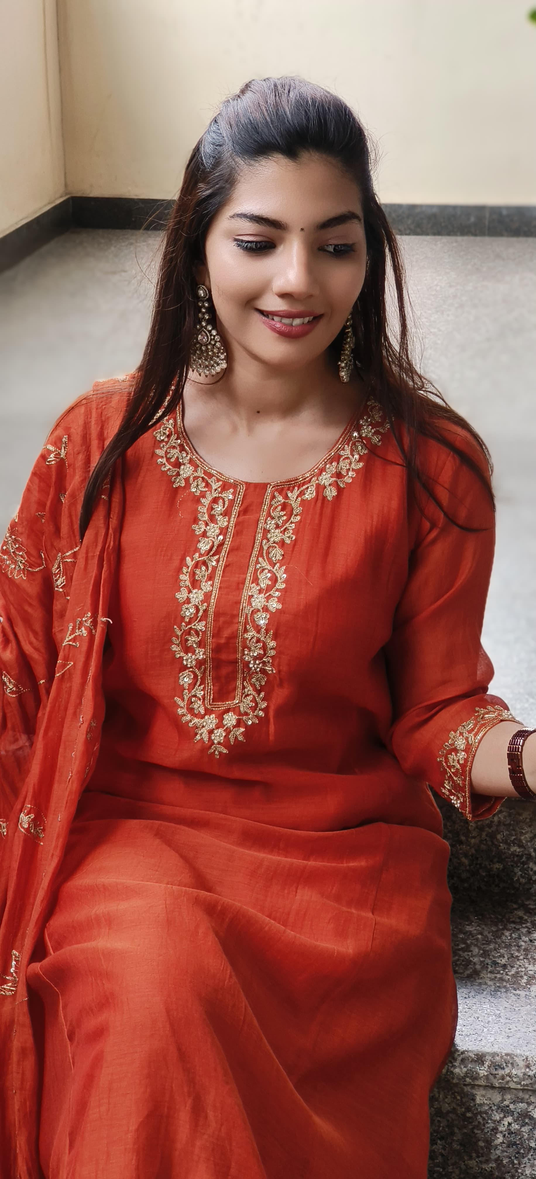 Simple Handwork Round Neck A-line Full Suit With Heavy Jaal Work Dupatta In Mul Chanderi Fabric- 10128, 10129, 10130