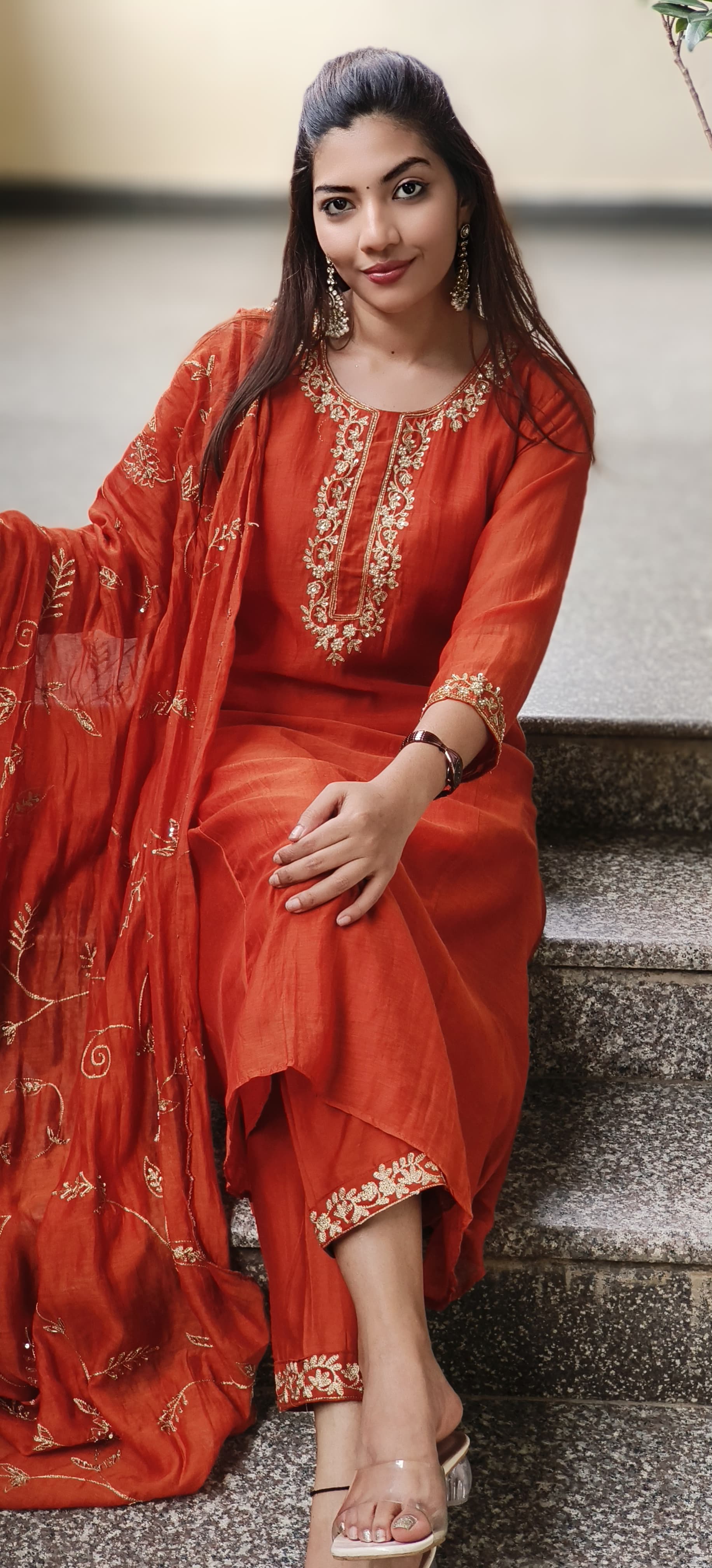 Simple Handwork Round Neck A-line Full Suit With Heavy Jaal Work Dupatta In Mul Chanderi Fabric- 10128, 10129, 10130
