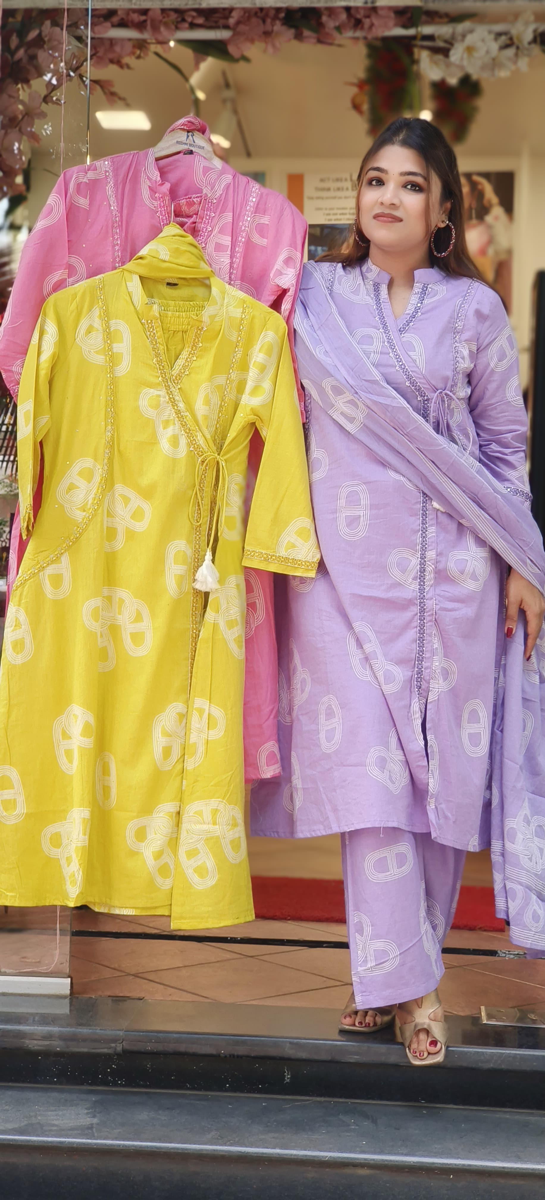 Angrakha Cut Printed A-Line Full Suit With Dupatta In Cotton Fabric-10287