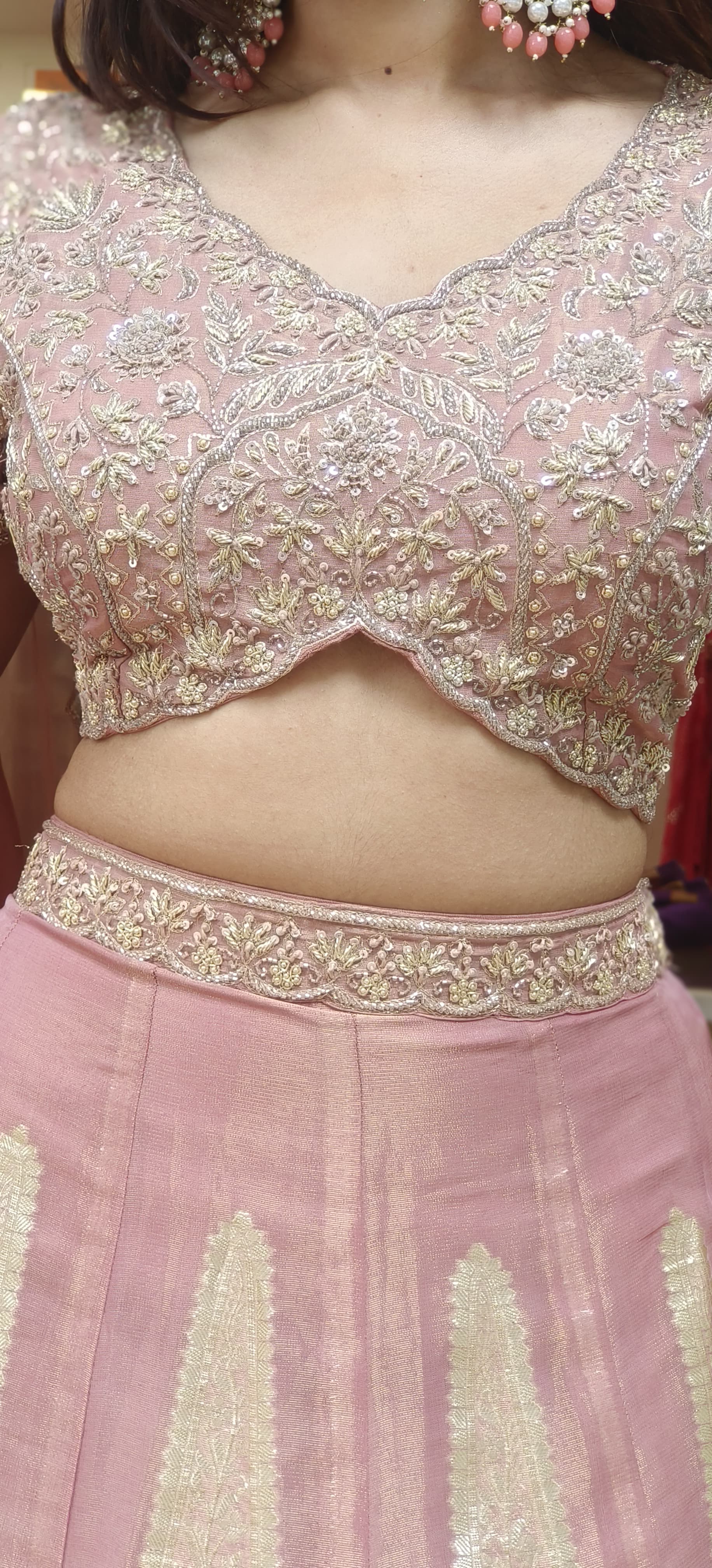 Designer Brocade Handwork Blouse With Panel Banarasi Lehenga & Organza Dupatta
