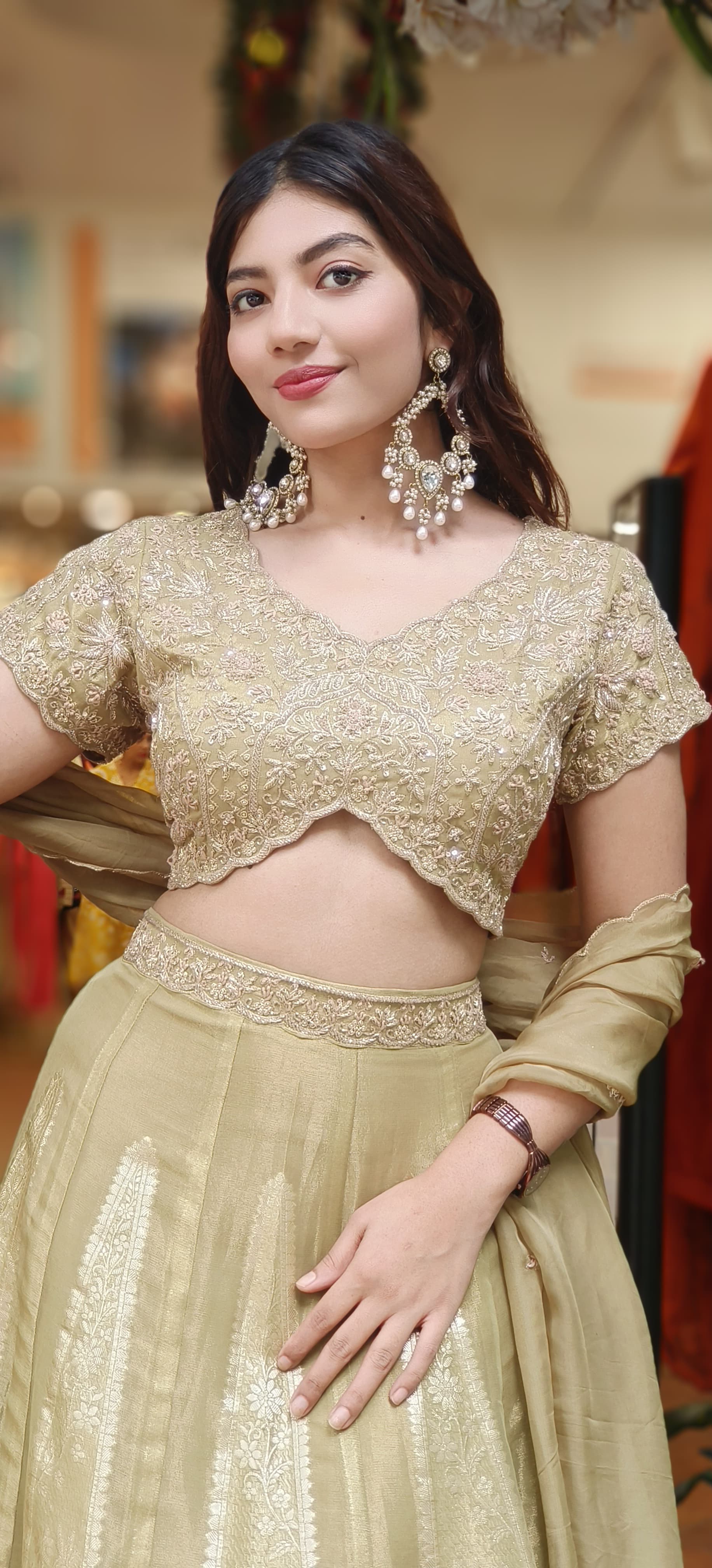Designer Brocade Handwork Blouse With Panel Banarasi Lehenga & Organza Dupatta