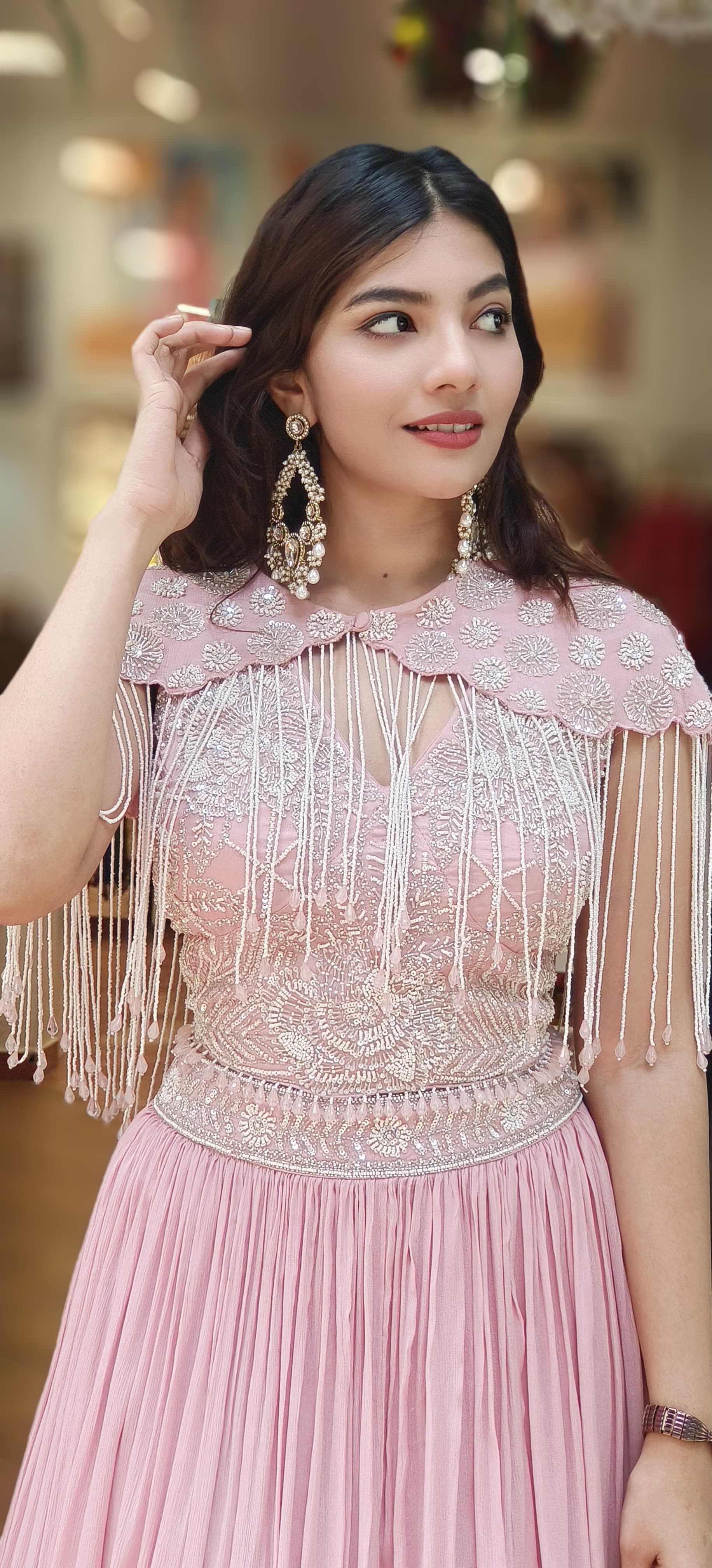 Heavy Handwork Crop-Top Skirt With Stylish Cape