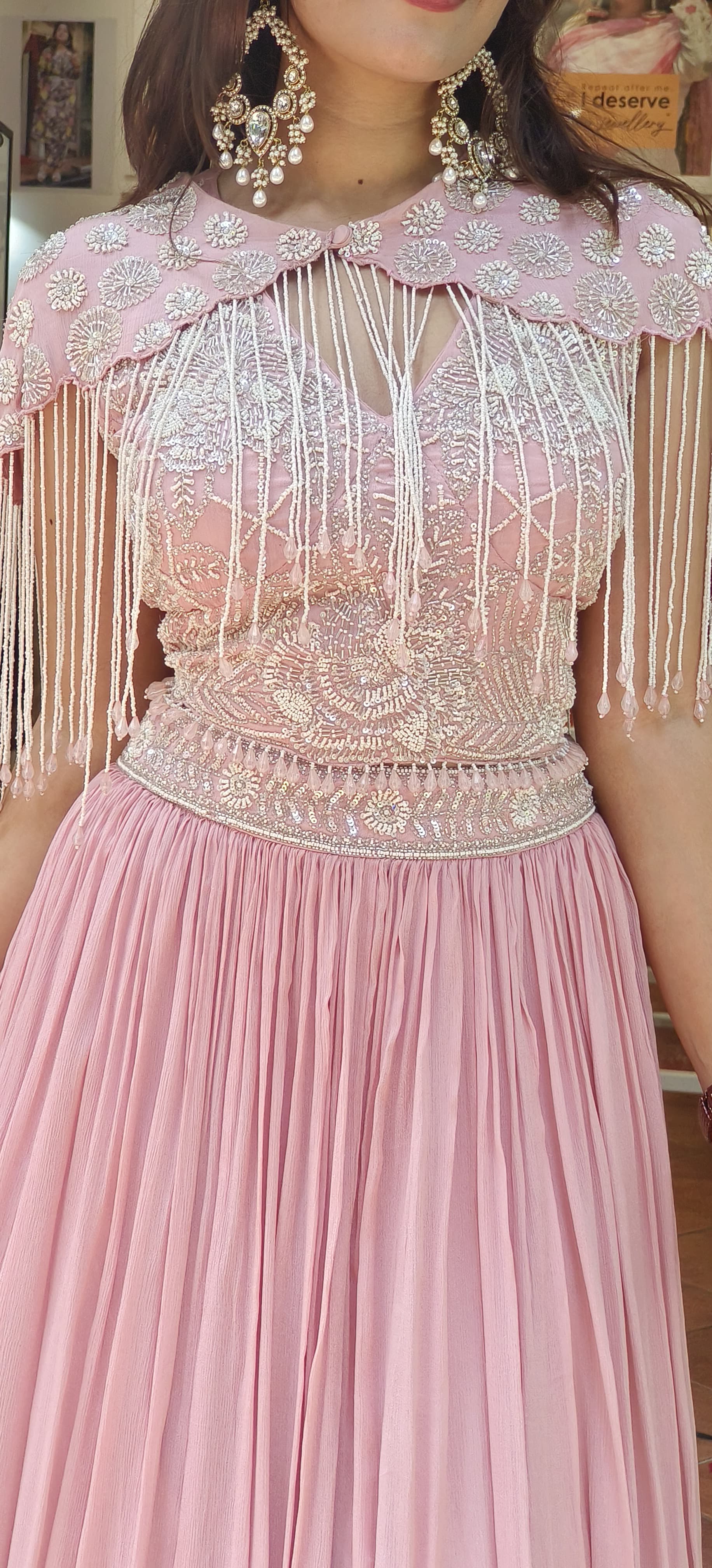 Heavy Handwork Crop-Top Skirt With Stylish Cape