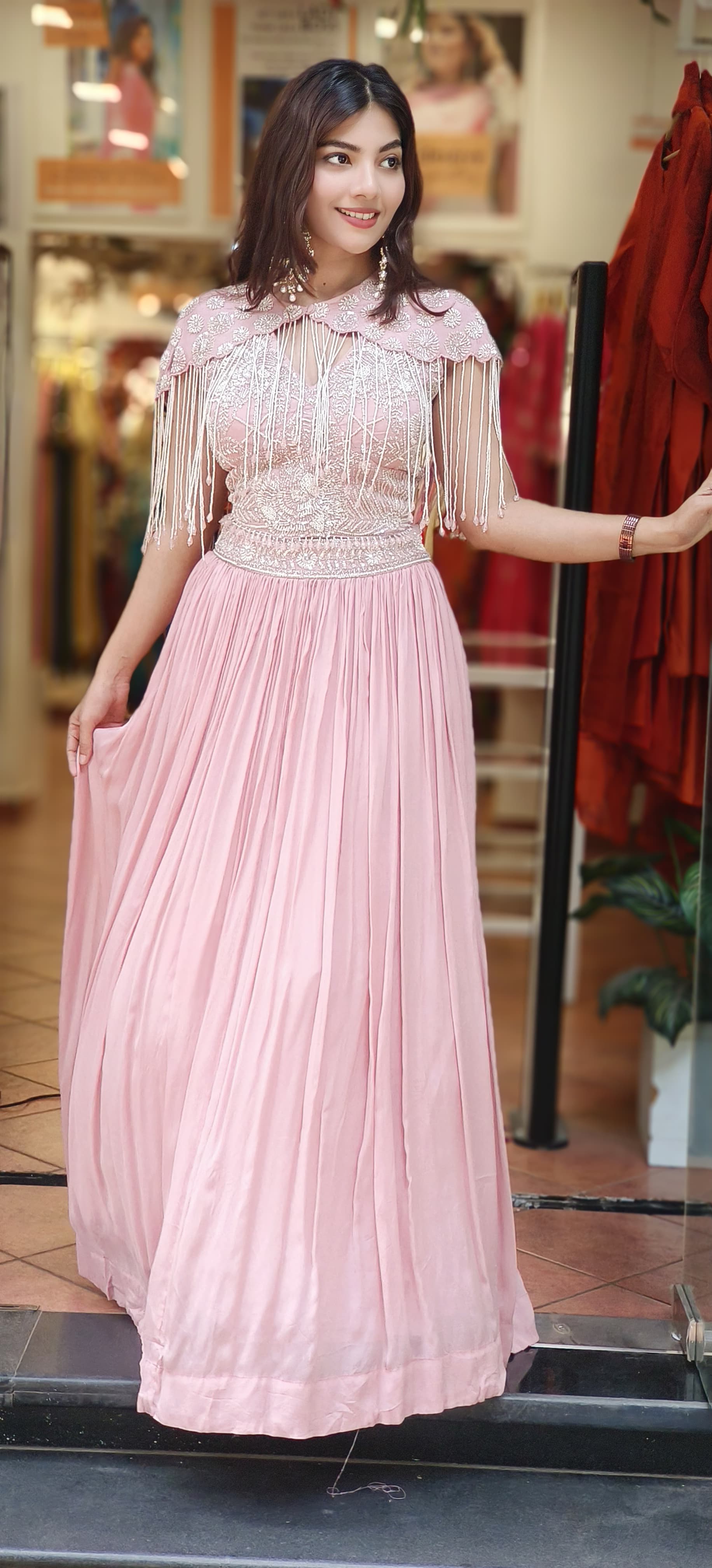 Heavy Handwork Crop-Top Skirt With Stylish Cape