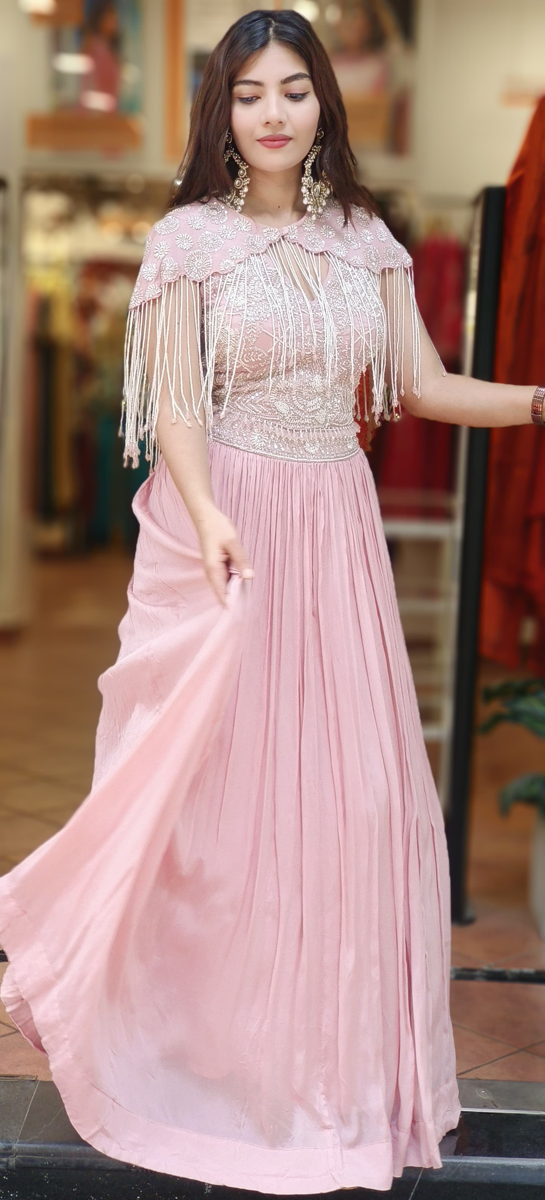 Heavy Handwork Crop-Top Skirt With Stylish Cape