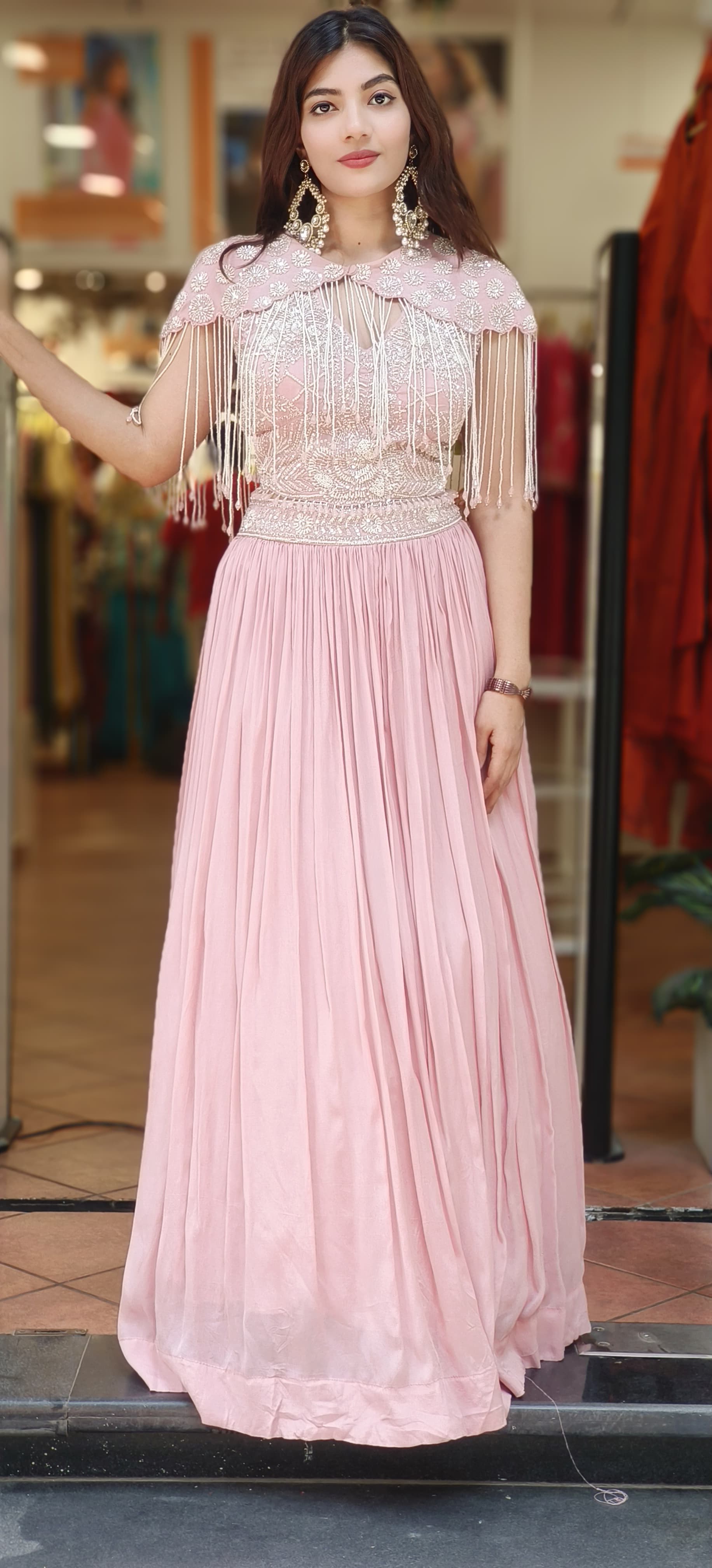 Heavy Handwork Crop-Top Skirt With Stylish Cape