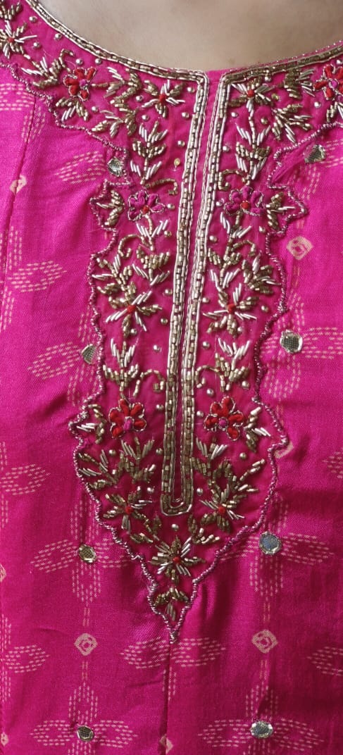 Ombre Shade Silk Printed Panel Anarkali set With Dupatta