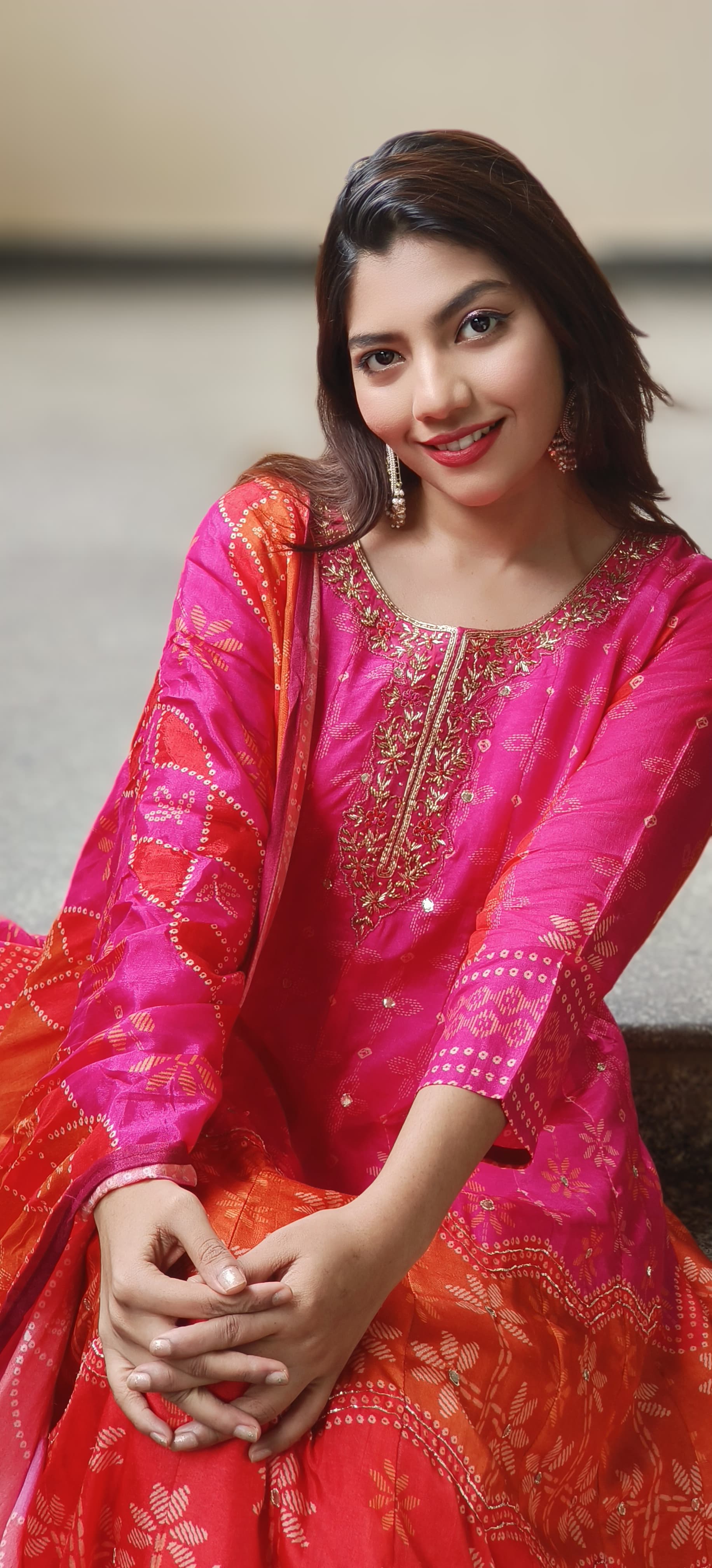 Ombre Shade Silk Printed Panel Anarkali set With Dupatta