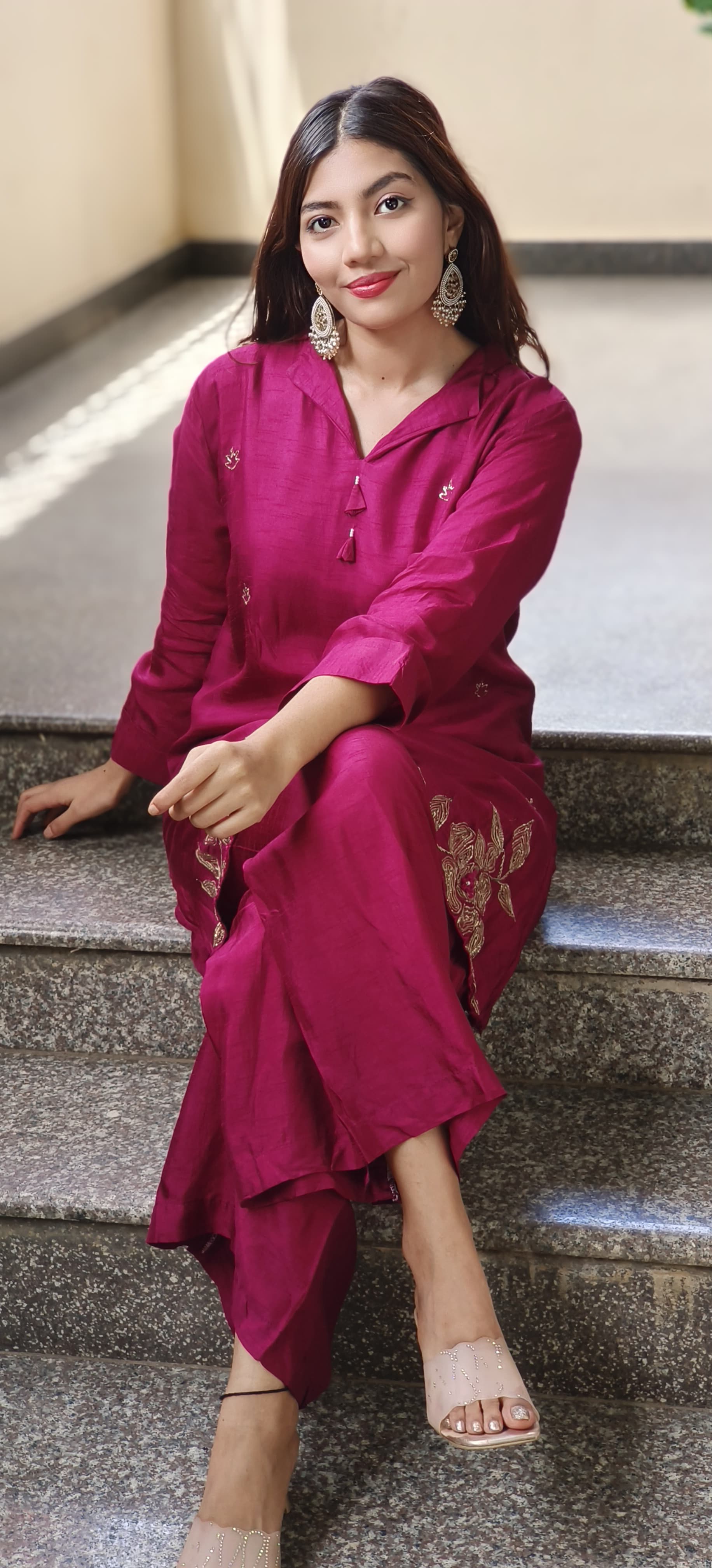 Embroidered  Silk Fabric stylish co-Ord set