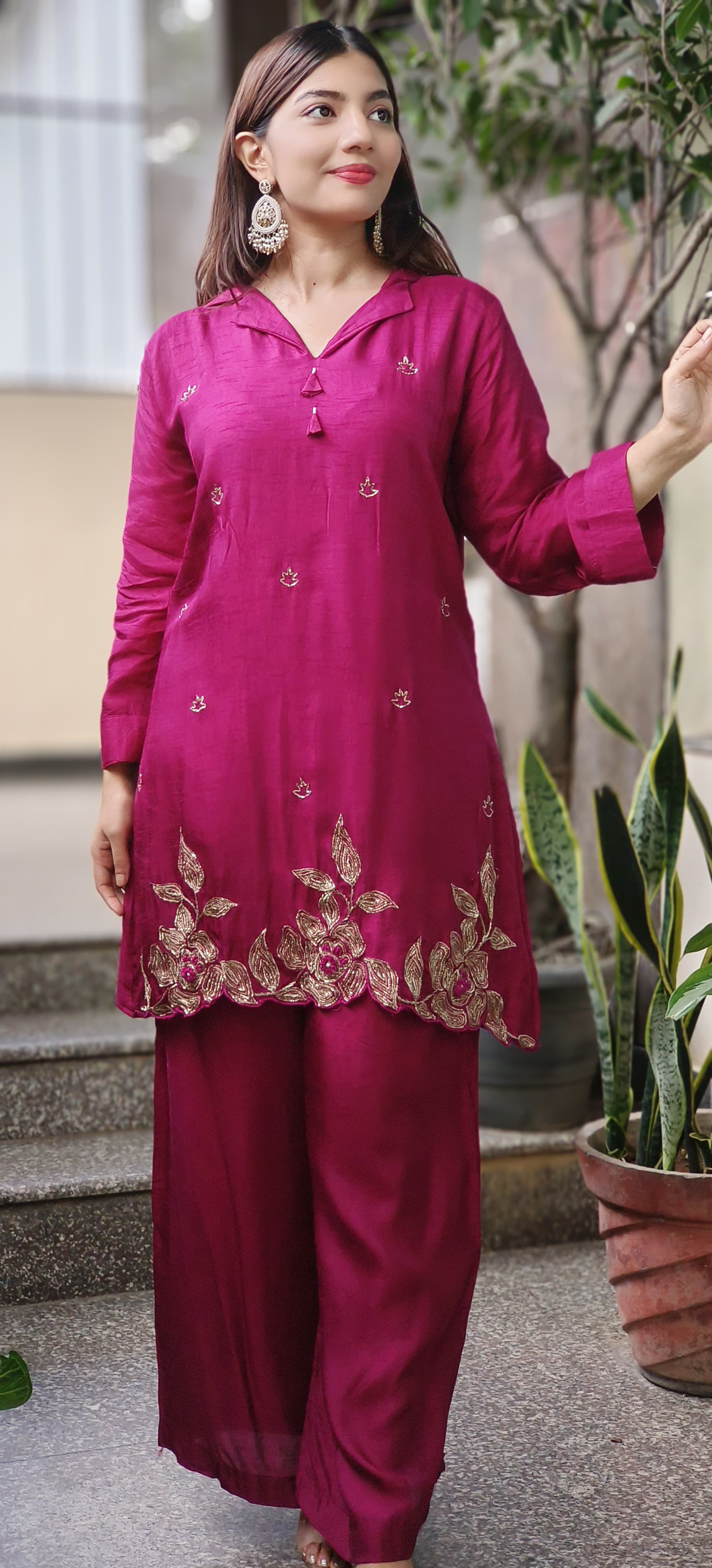 Embroidered  Silk Fabric stylish co-Ord set