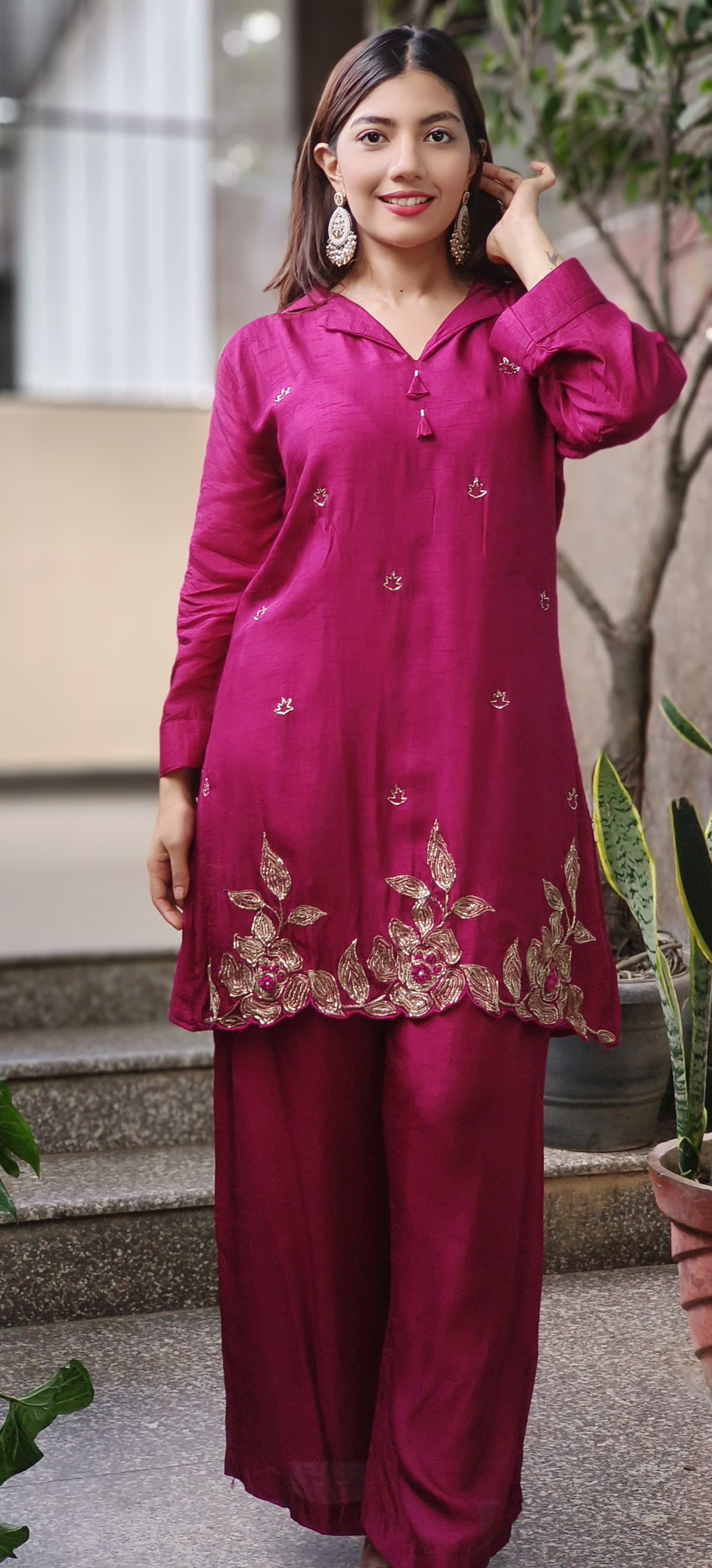 Embroidered  Silk Fabric stylish co-Ord set