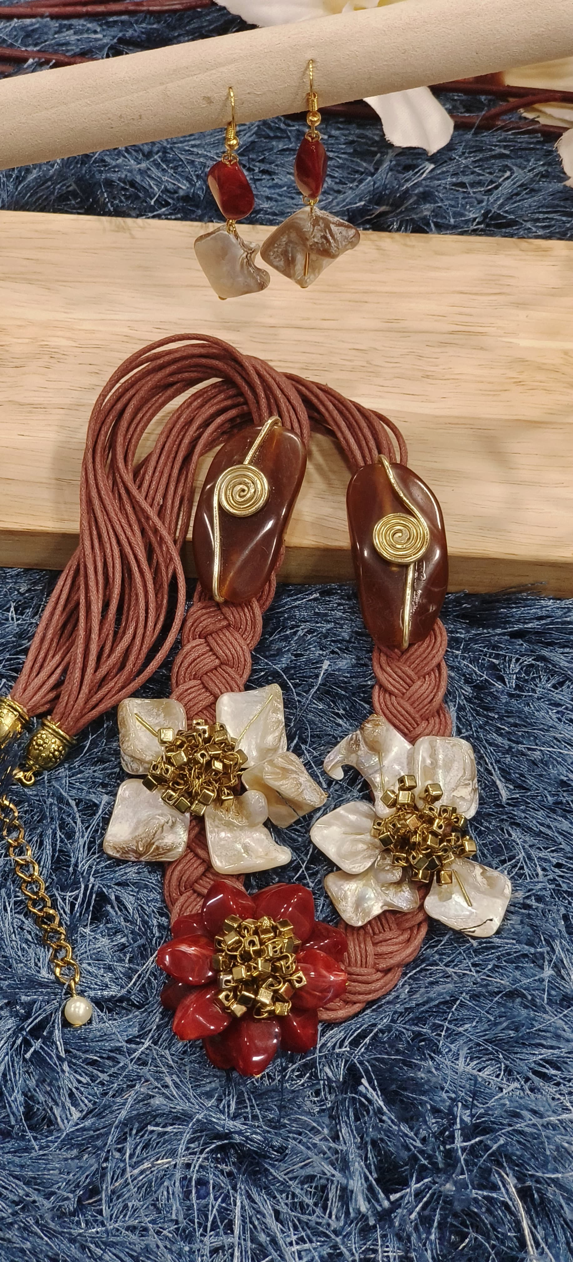 Handcrafted Floral Gemstone Statement Necklace Set with Shell & Resin Accents Dispatching After 25 Days