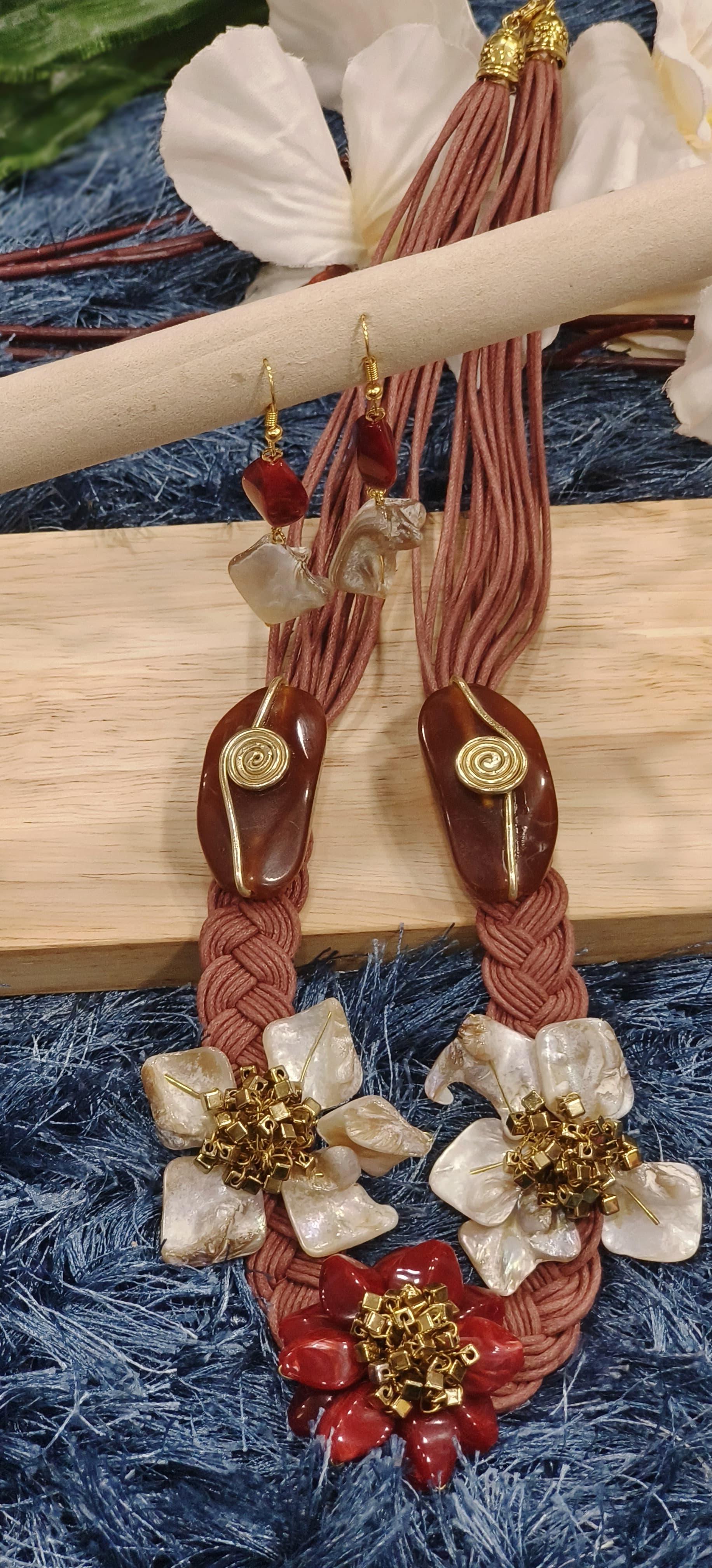 Handcrafted Floral Gemstone Statement Necklace Set with Shell & Resin Accents Dispatching After 25 Days