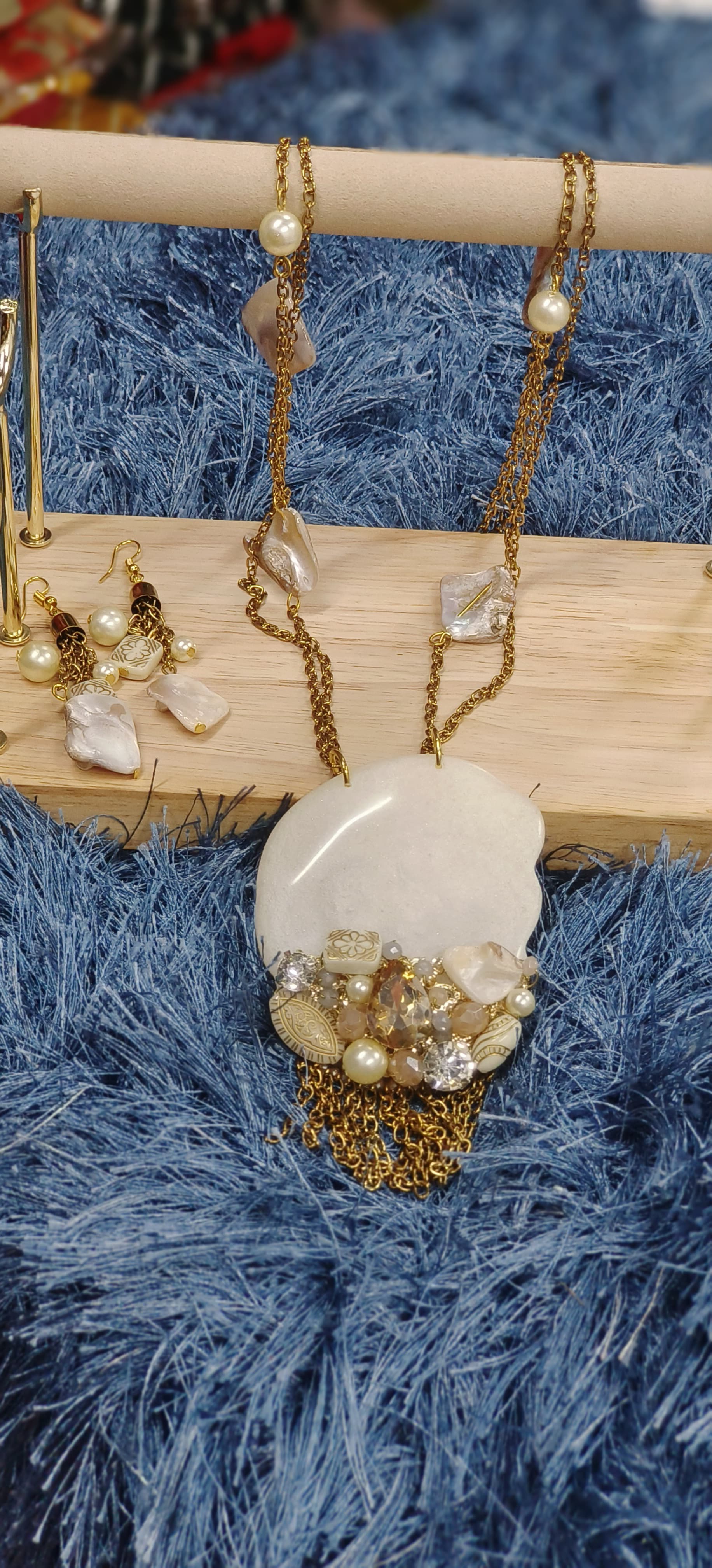 Golden Blossom Handcrafted Beaded Medallion Necklace With Earrings