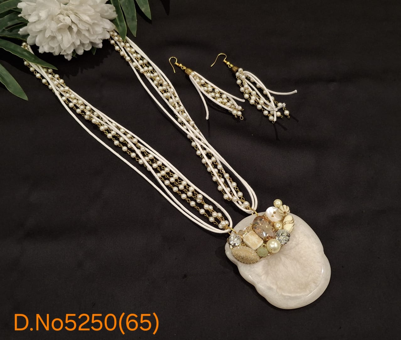 Golden Blossom Handcrafted Beaded Medallion Necklace With Earrings