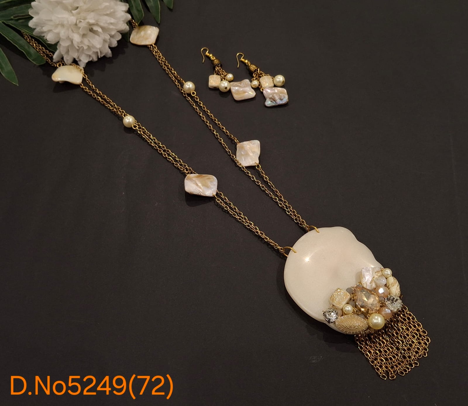 Golden Blossom Handcrafted Beaded Medallion Necklace With Earrings