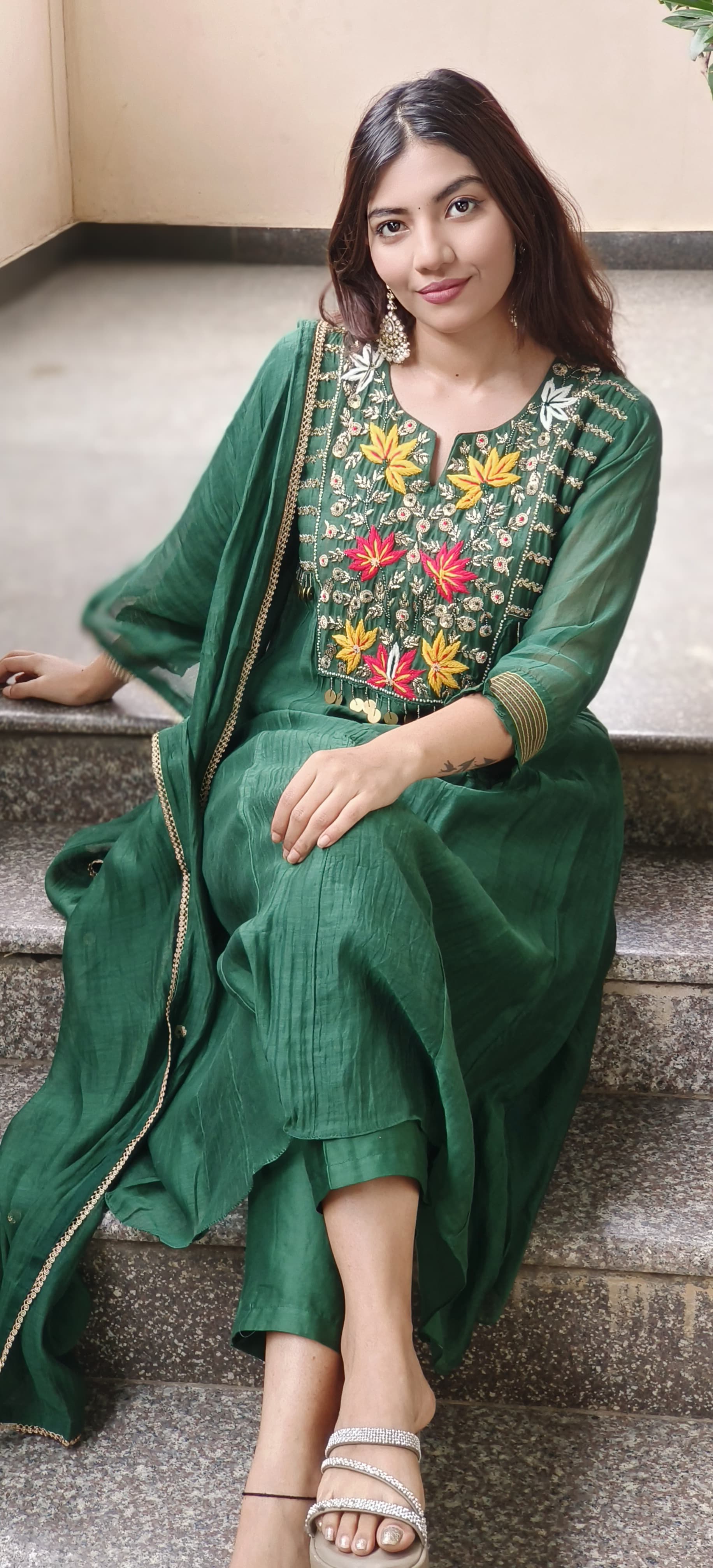 Zardosi Heavy Front Embroidery Work A-Line Suit Set With Dupatta