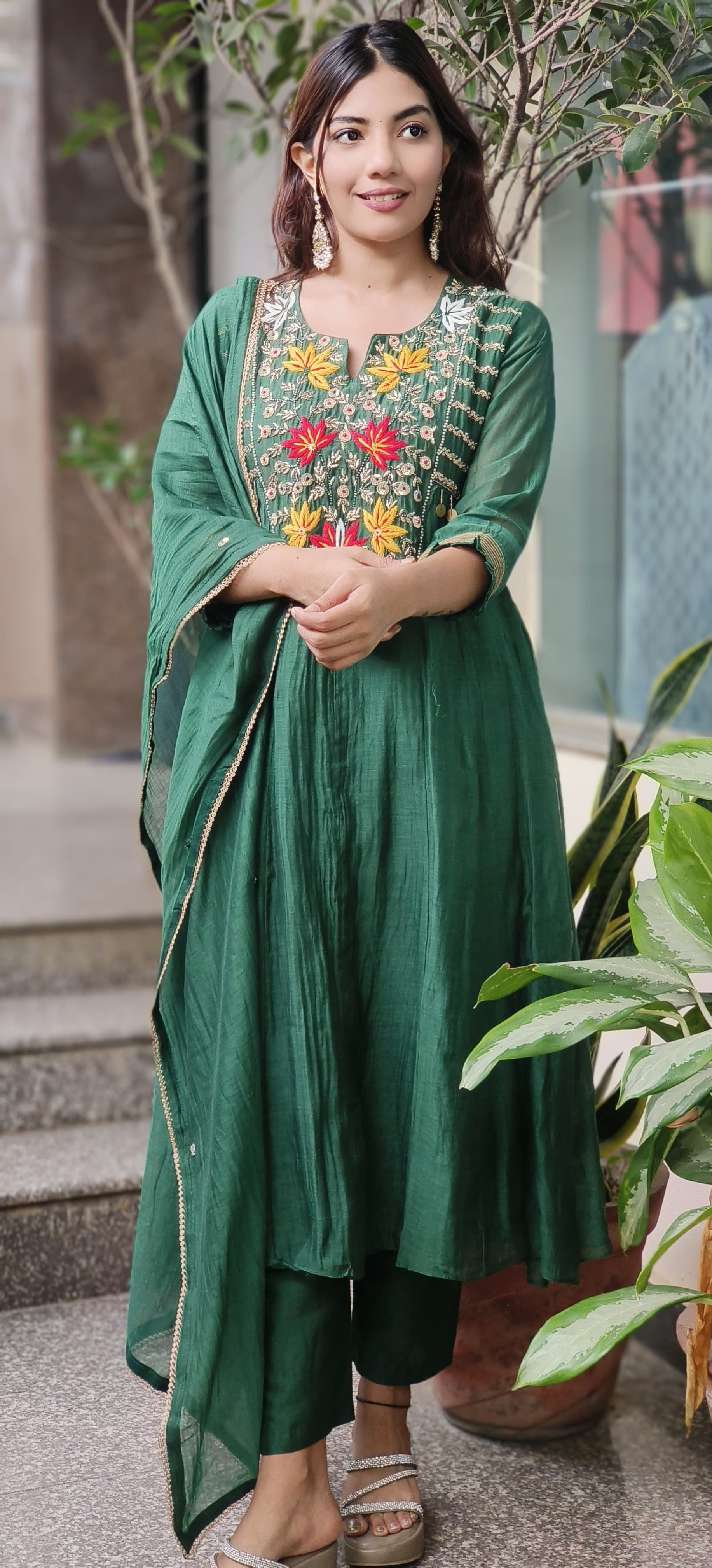 Zardosi Heavy Front Embroidery Work A-Line Suit Set With Dupatta