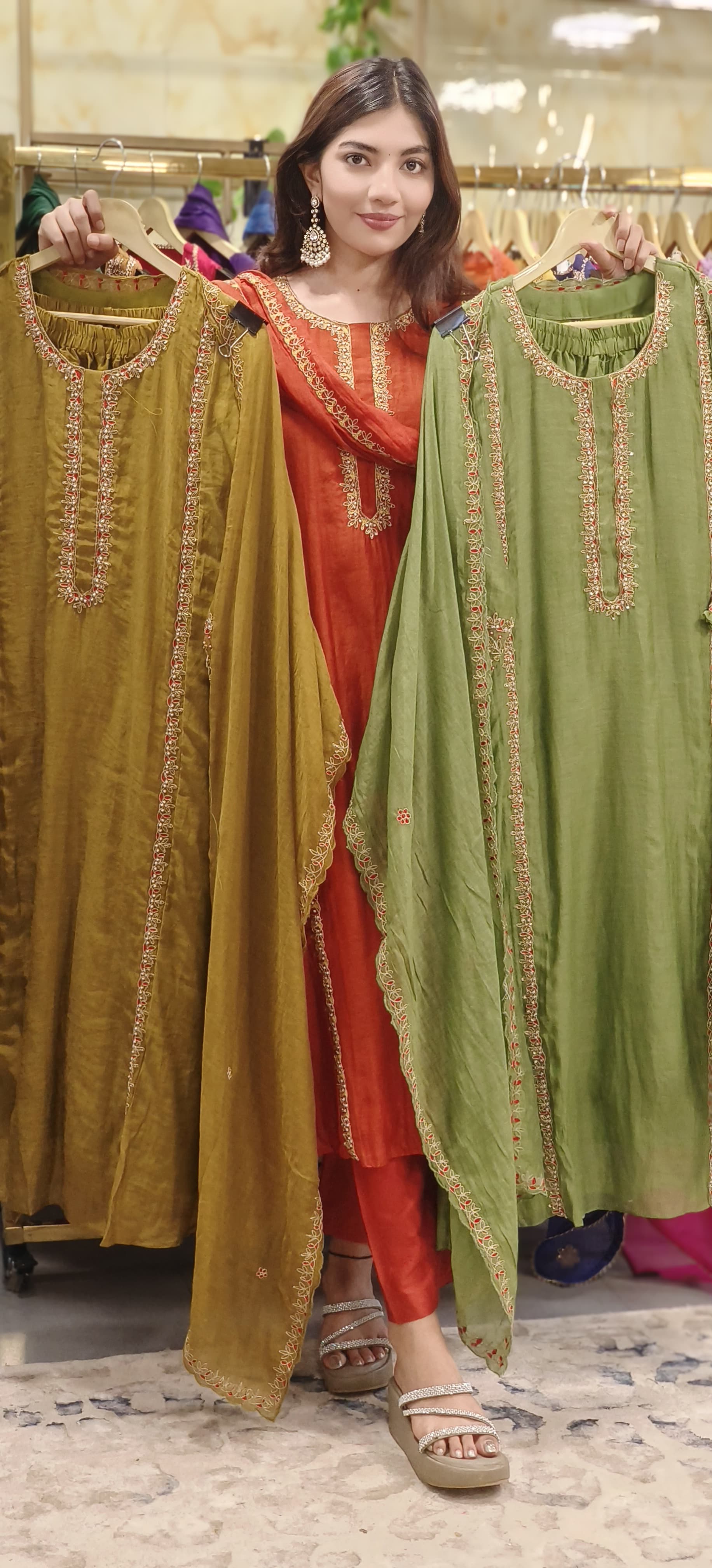 Pearl Lace Minimal Bordered Work A-Line Full Suit Set With Dupatta In Mul Chanderi Fabric