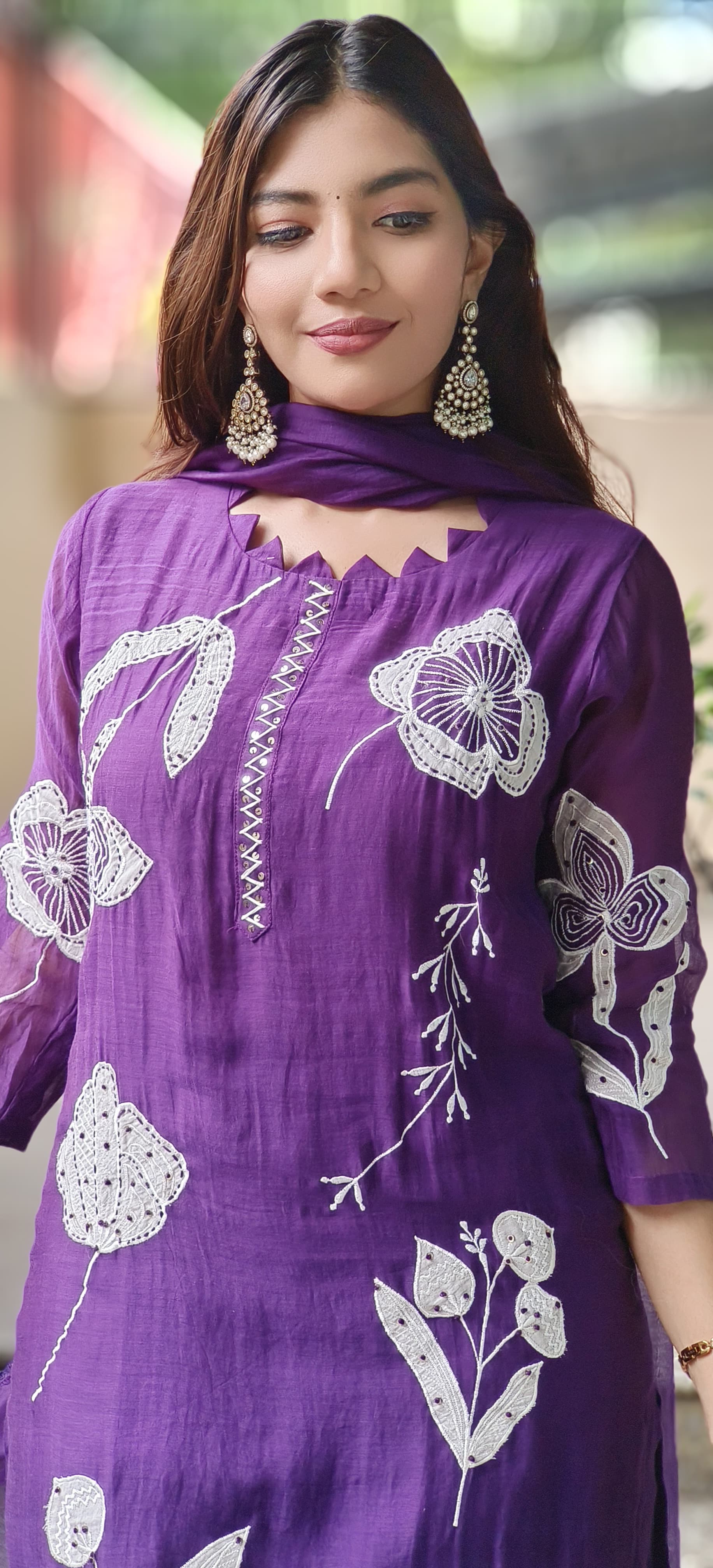 Thread Embroidery With Slight Katha Stich Full Suit Set With Dupatta In Mul Chanderi Fabric
