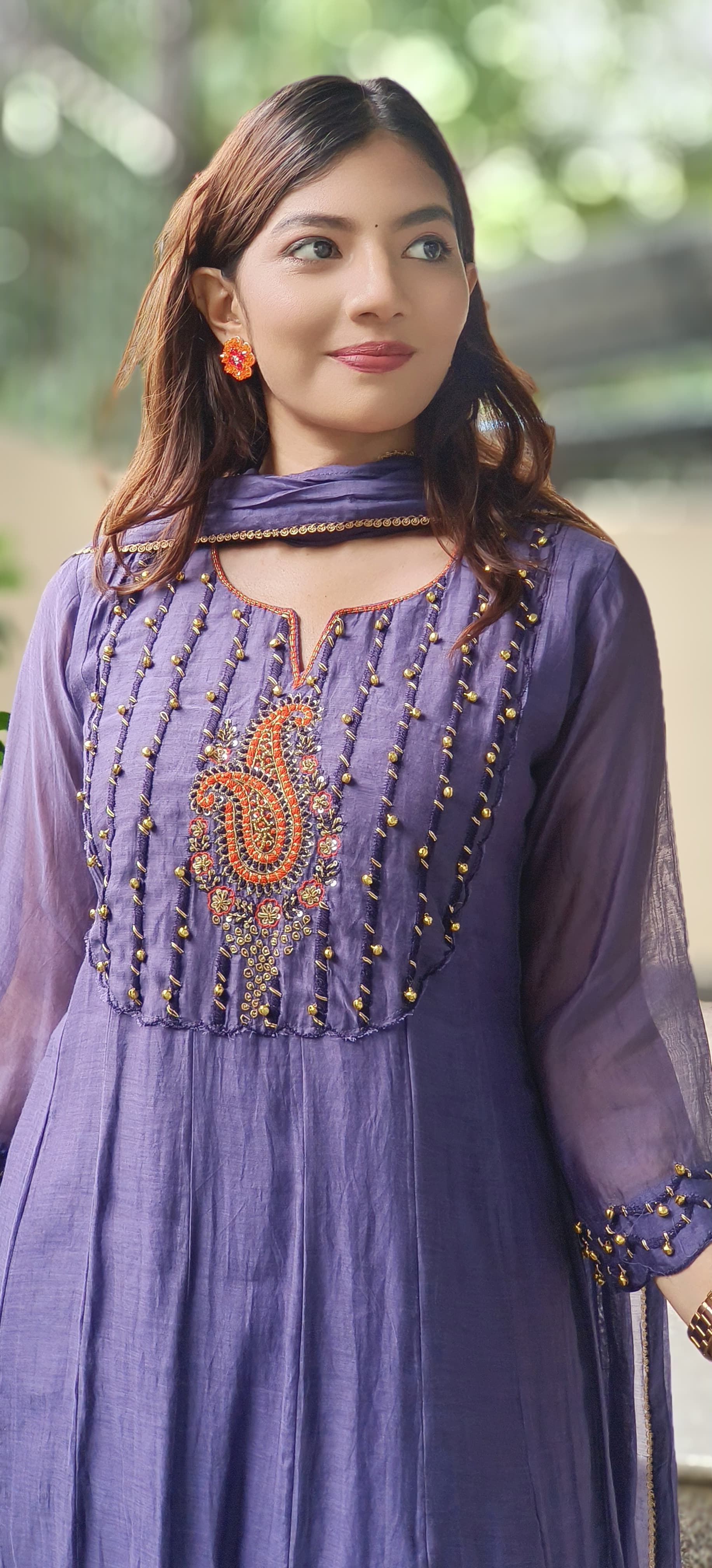 U-Neck With Ghungru Yoke A-Line Mul Chanderi Full Suit Set