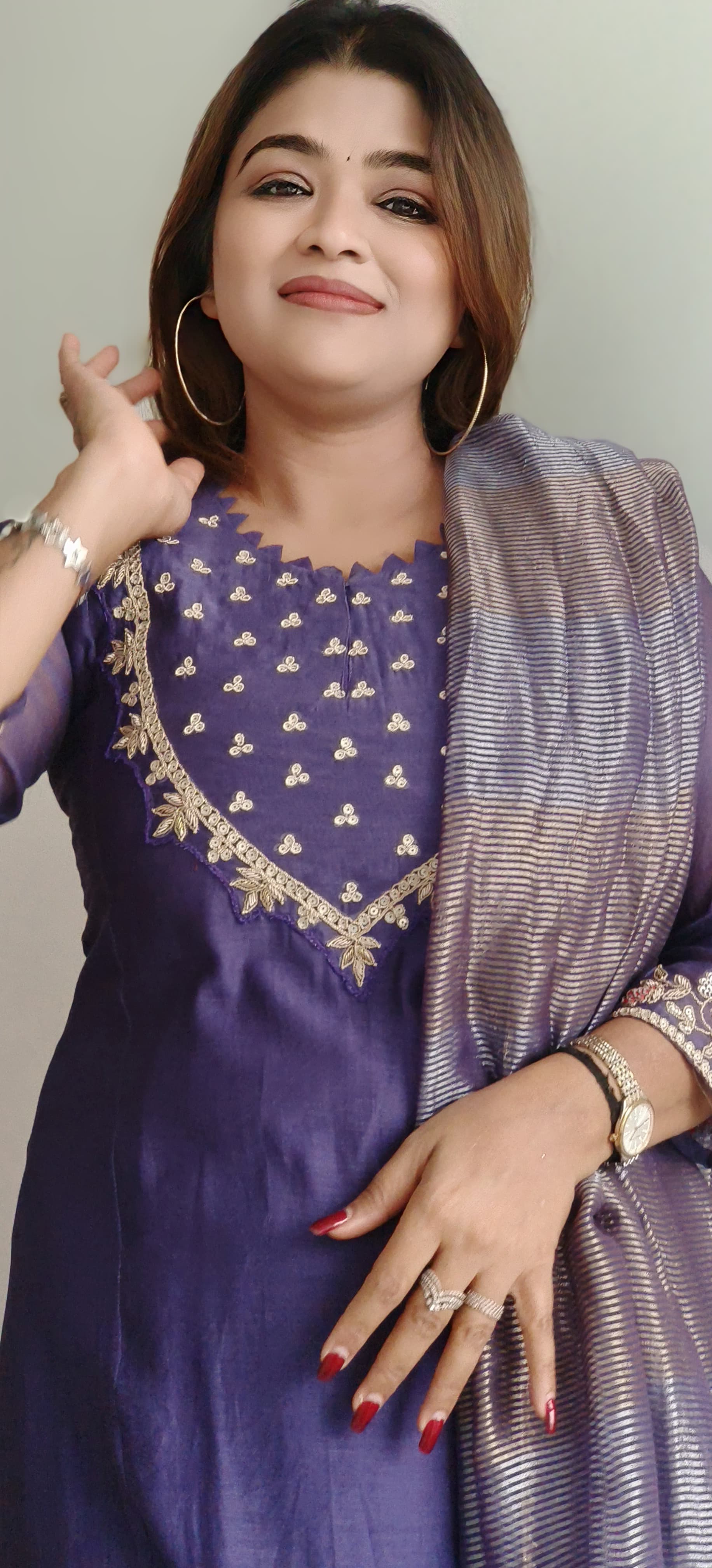 Zardosi Cutwork Front Yoke A-Line Full Suit Set With Dupatta In Mul Chanderi Fabric