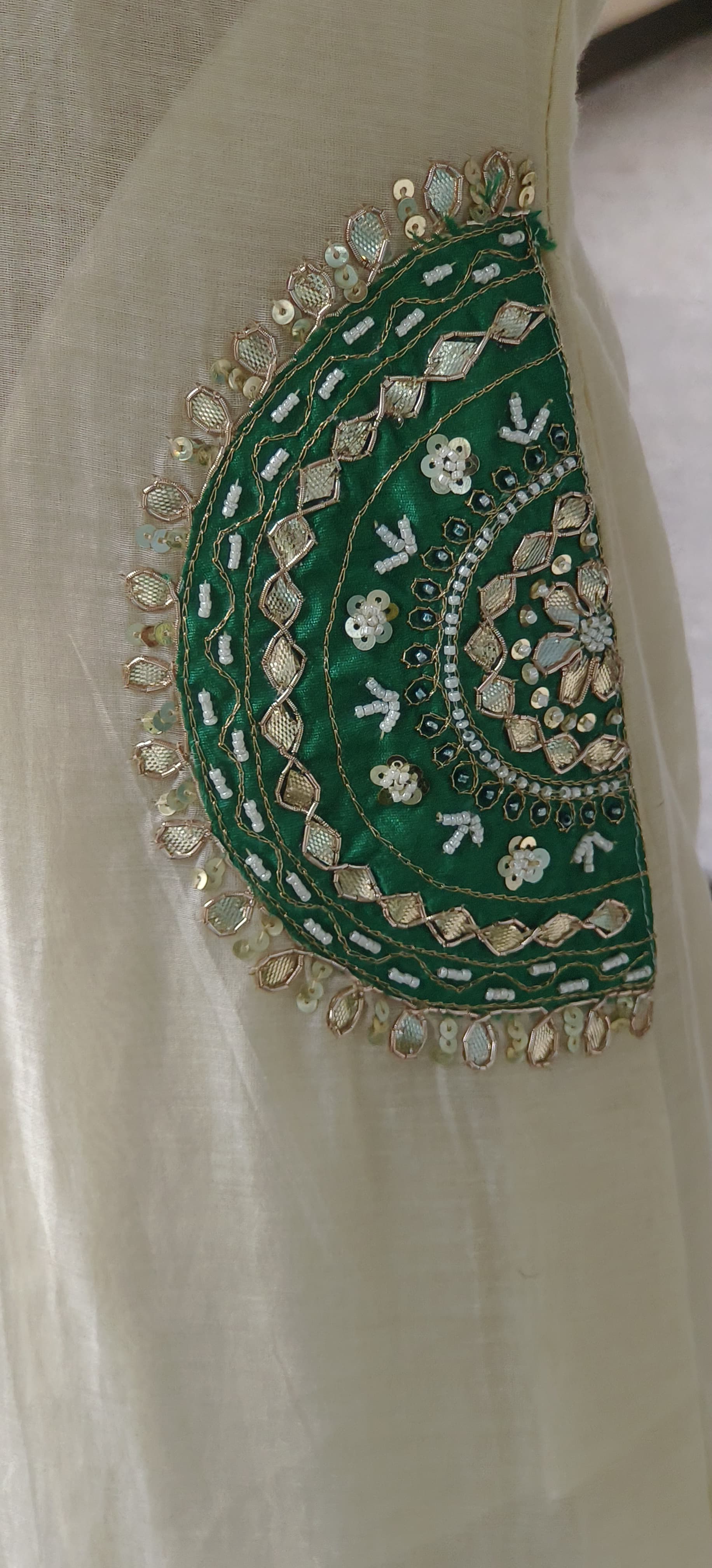 Minimal Work High & Low A-Line Full Suit Set With Bandhej Dupatta In Mul Chanderi Fabric