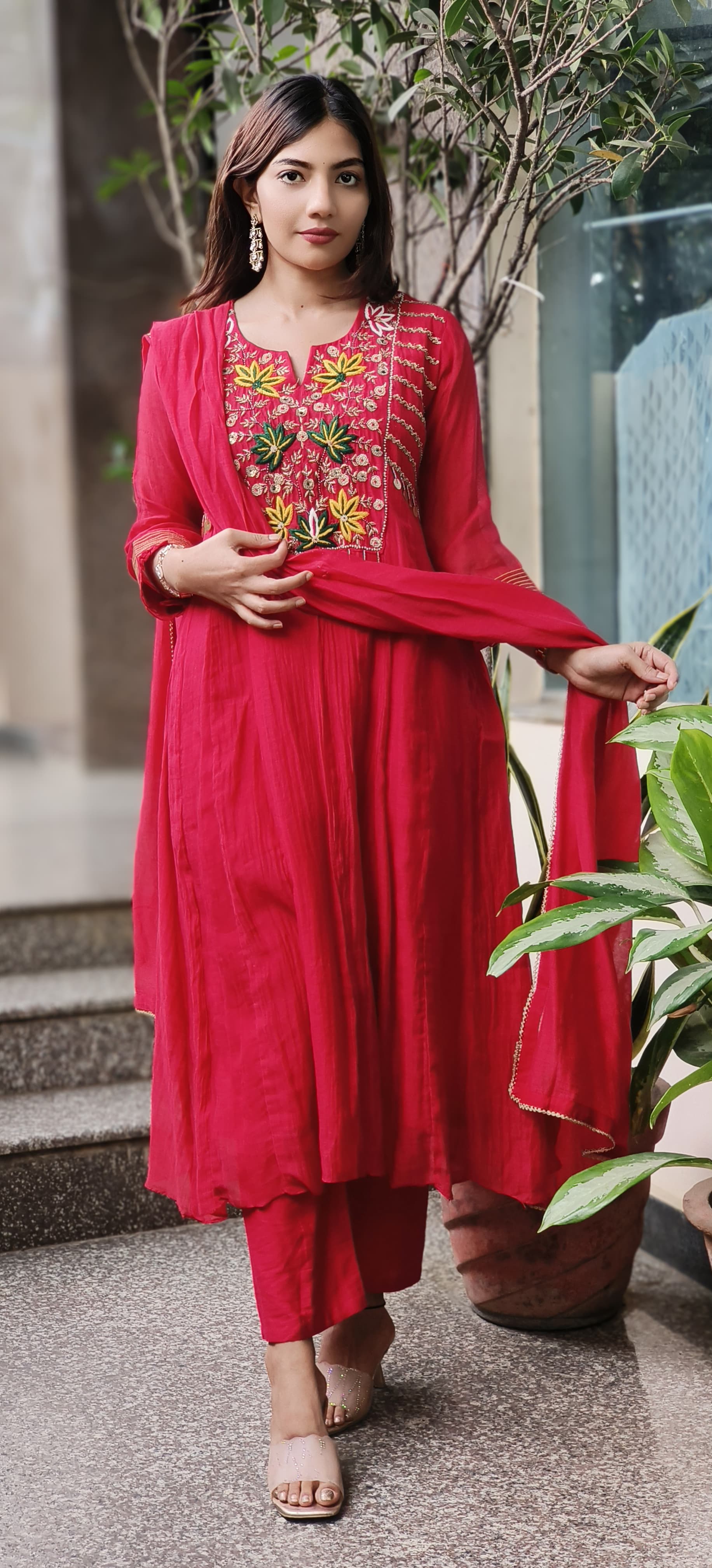 Zardosi Heavy Front Embroidery Work A-Line Suit Set With Dupatta