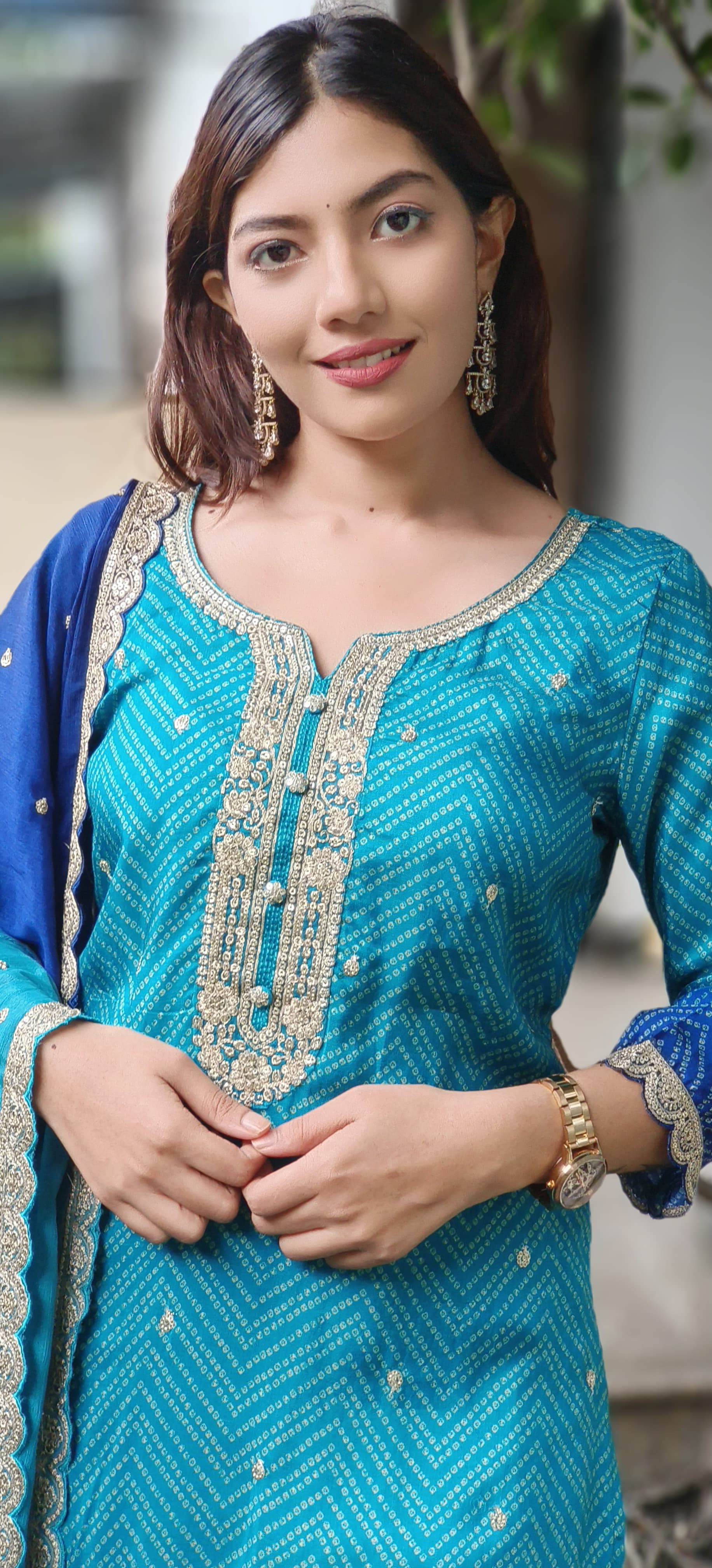 Shilpa Shetty Inspired Dual Color Blast Dola Silk Full Suit Set With Dupatta- 10525